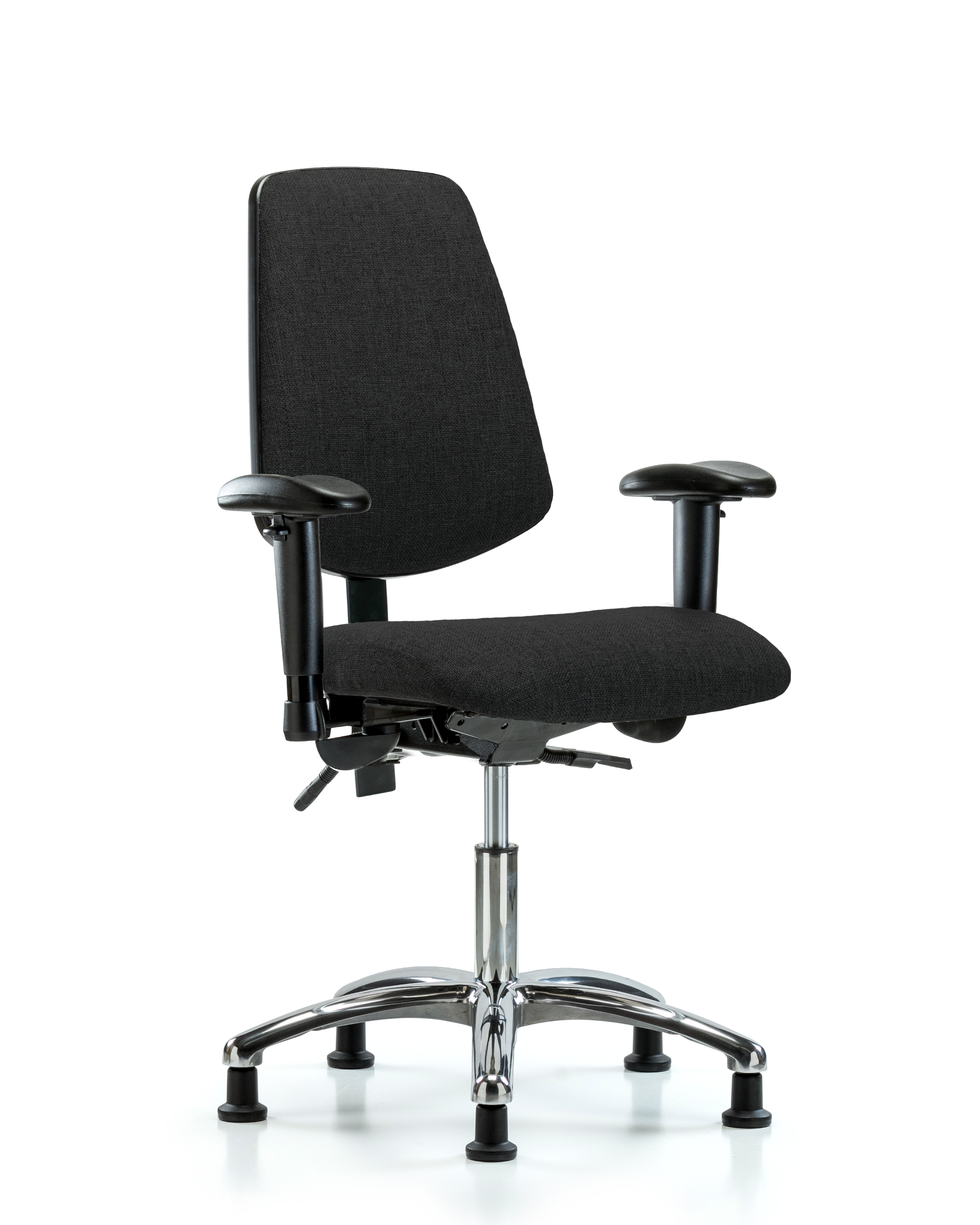 Rutledge Fabric Chair Chrome - Desk Height with Medium Back, Seat Tilt, Adjustable Arms, & Stationary Glides in Black Fabric