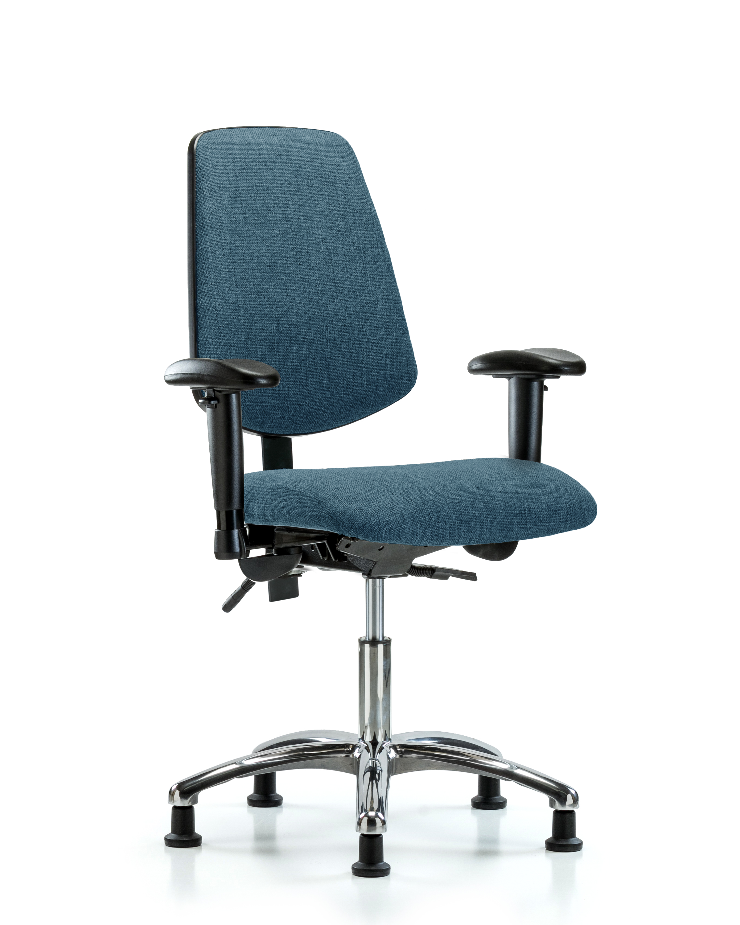 Rutledge Fabric Chair Chrome - Desk Height with Medium Back, Seat Tilt, Adjustable Arms, & Stationary Glides in Blue Fabric