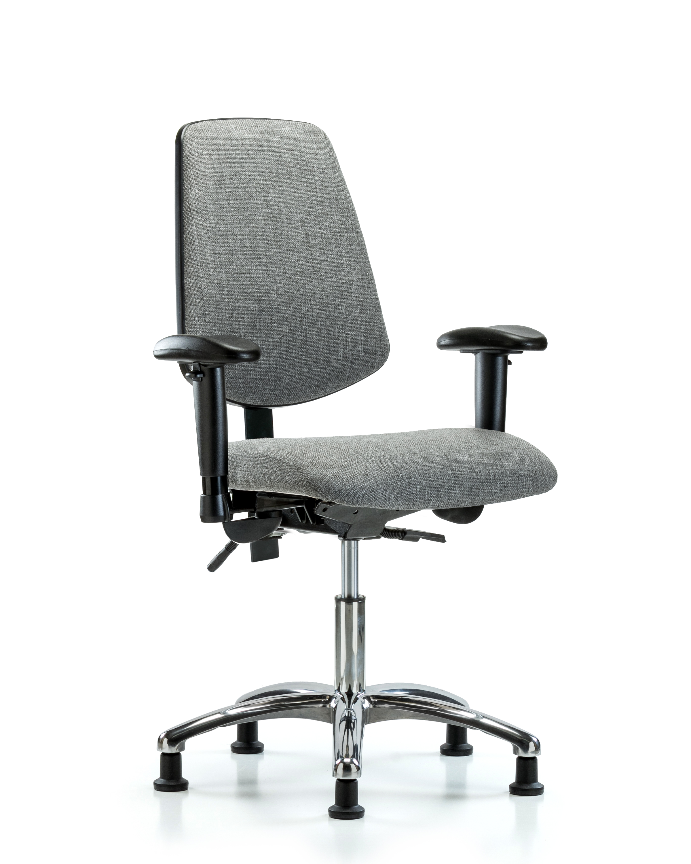 Rutledge Fabric Chair Chrome - Desk Height with Medium Back, Seat Tilt, Adjustable Arms, & Stationary Glides in Gray Fabric