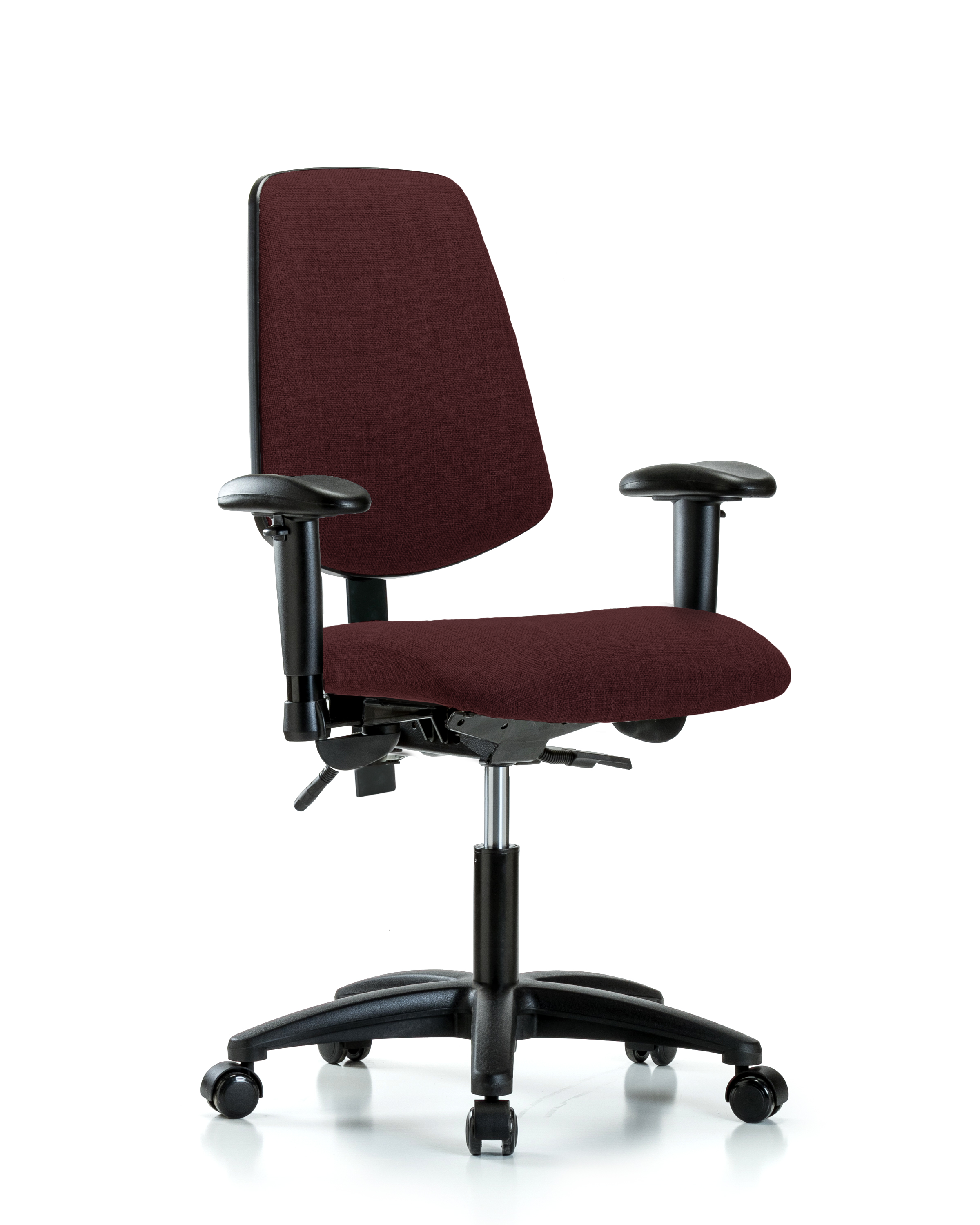 Rutledge Fabric Chair - Desk Height with Medium Back, Adjustable Arms, & Casters in Burgundy Fabric