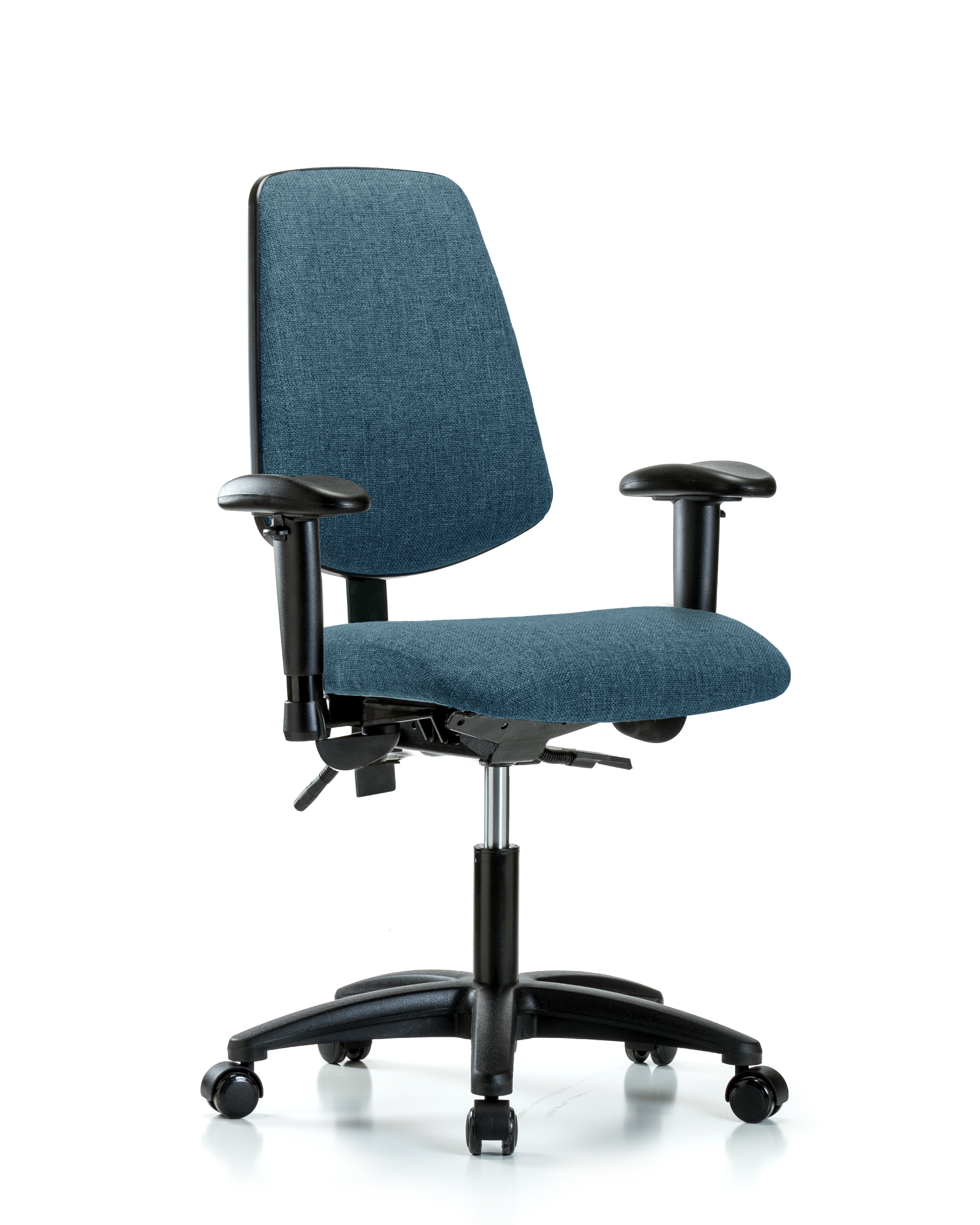 Rutledge Fabric Chair - Desk Height with Medium Back, Adjustable Arms, & Casters in Blue Fabric