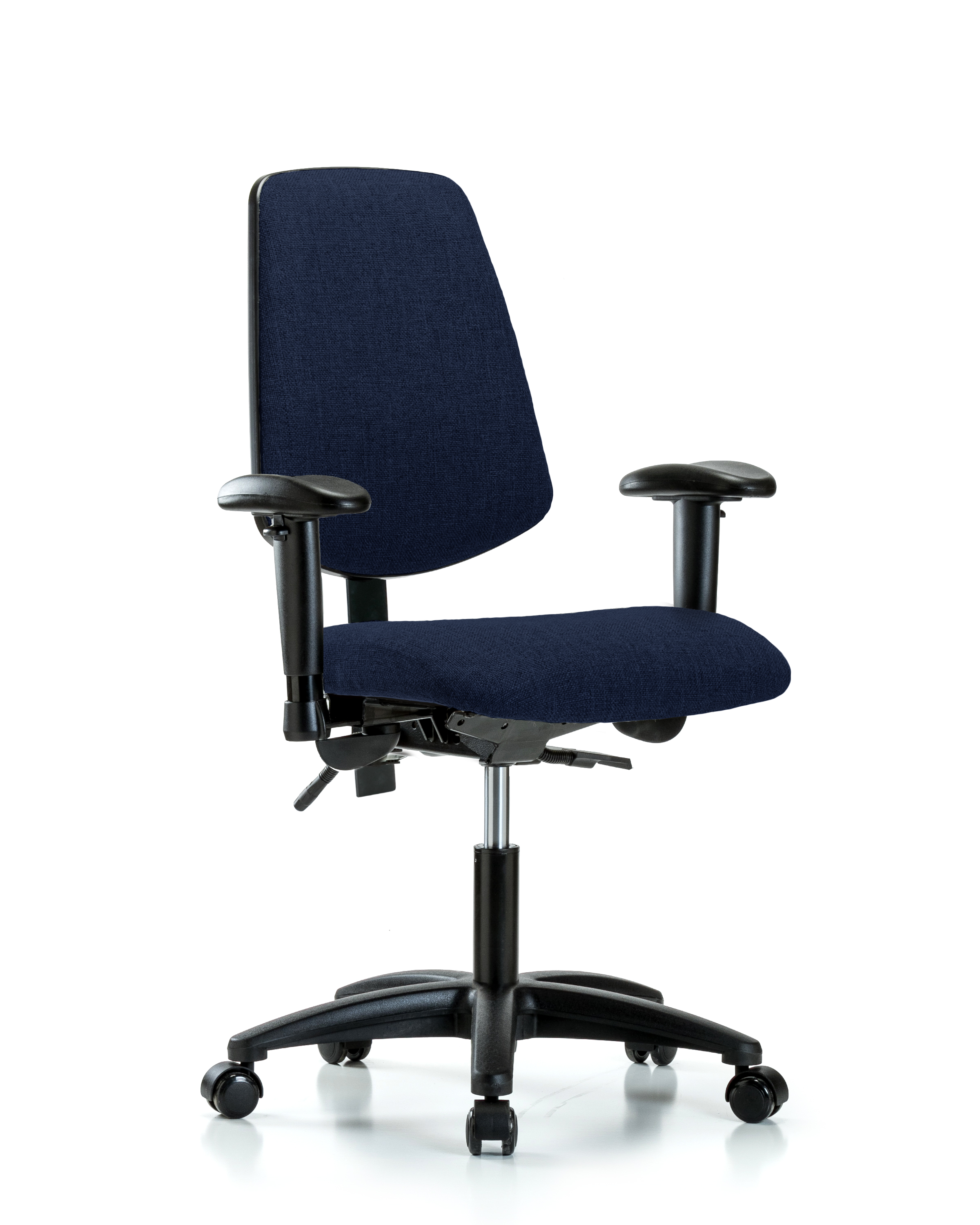 Rutledge Fabric Chair - Desk Height with Medium Back, Adjustable Arms, & Casters in Navy Fabric