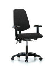 Rutledge Fabric Chair - Desk Height with Medium Back, Seat Tilt, Adjustable Arms, & Casters in Black Fabric