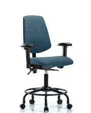 Rutledge Fabric Chair - Desk Height with Round Tube Base, Medium Back, Adjustable Arms, & Casters in Blue Fabric