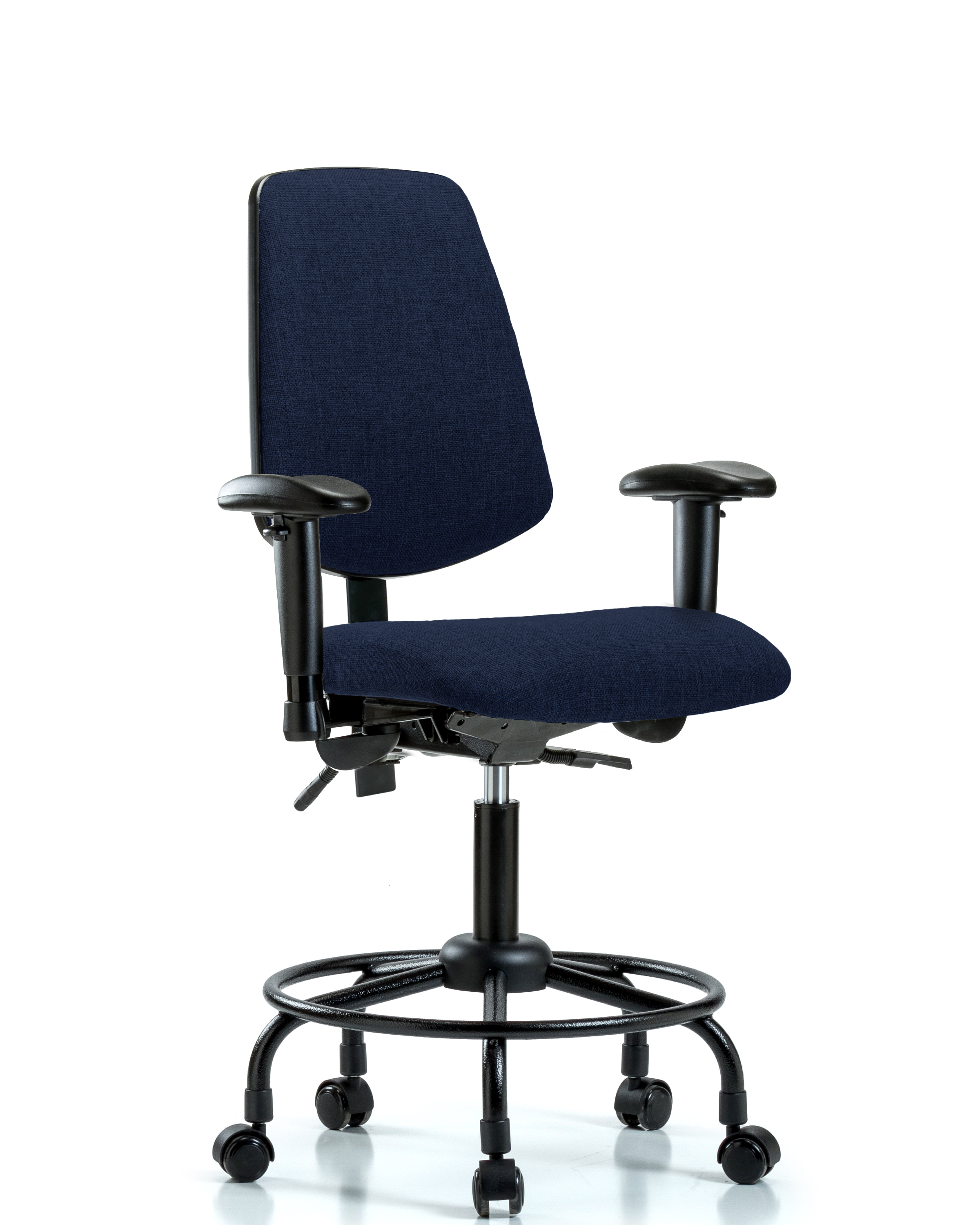Rutledge Fabric Chair - Desk Height with Round Tube Base, Medium Back, Adjustable Arms, & Casters in Navy Fabric