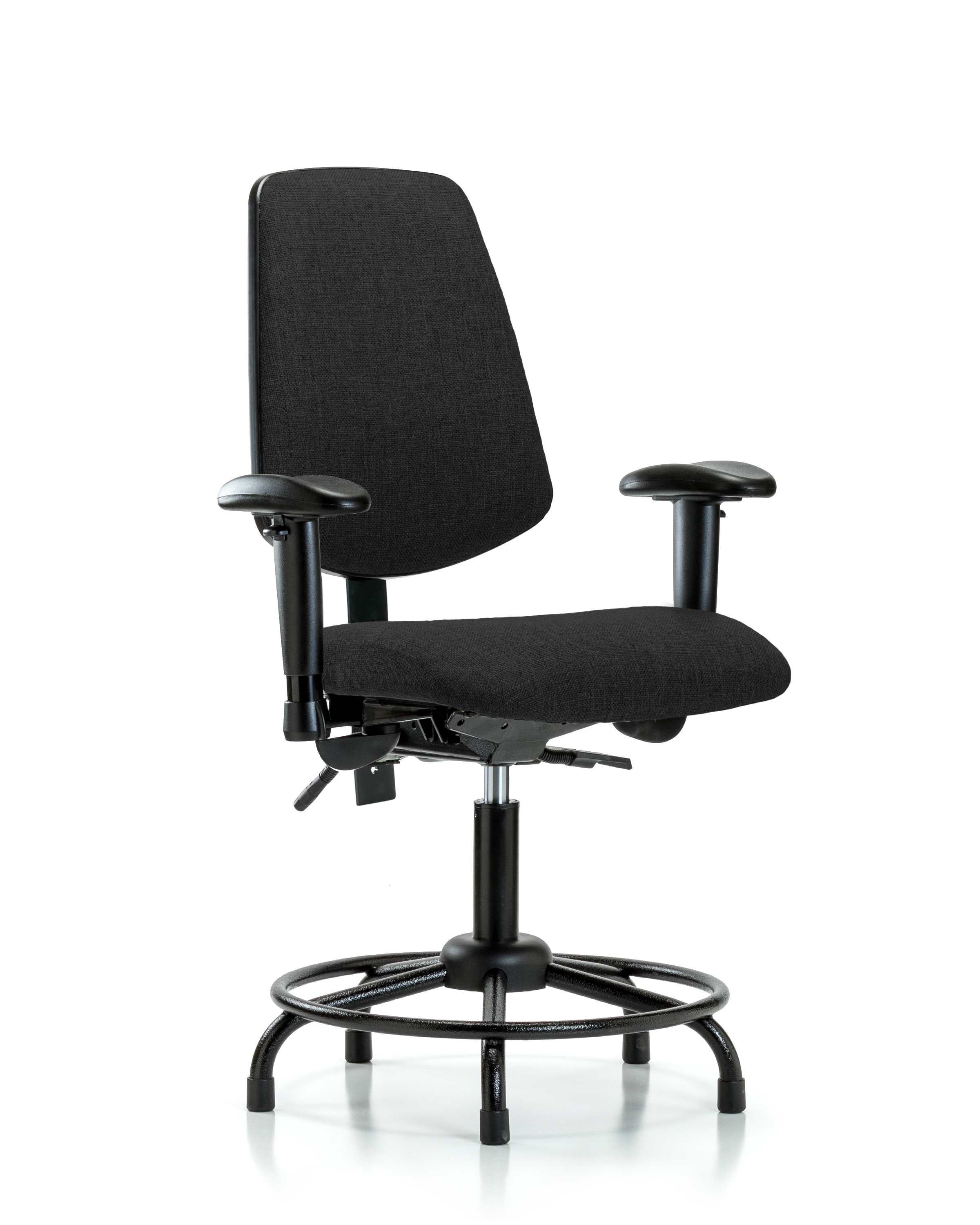 Rutledge Fabric Chair - Desk Height with Round Tube Base, Medium Back, Adjustable Arms, & Stationary Glides in Black Fabric
