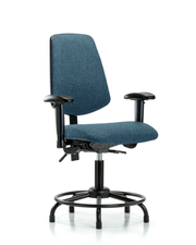 Rutledge Fabric Chair - Desk Height with Round Tube Base, Medium Back, Adjustable Arms, & Stationary Glides in Blue Fabric