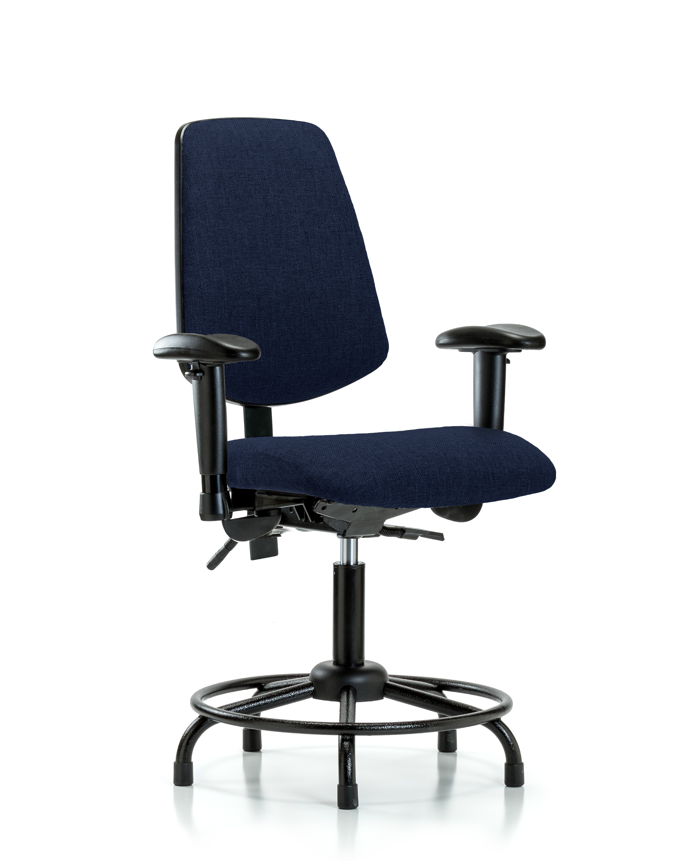 Rutledge Fabric Chair - Desk Height with Round Tube Base, Medium Back, Adjustable Arms, & Stationary Glides in Navy Fabric