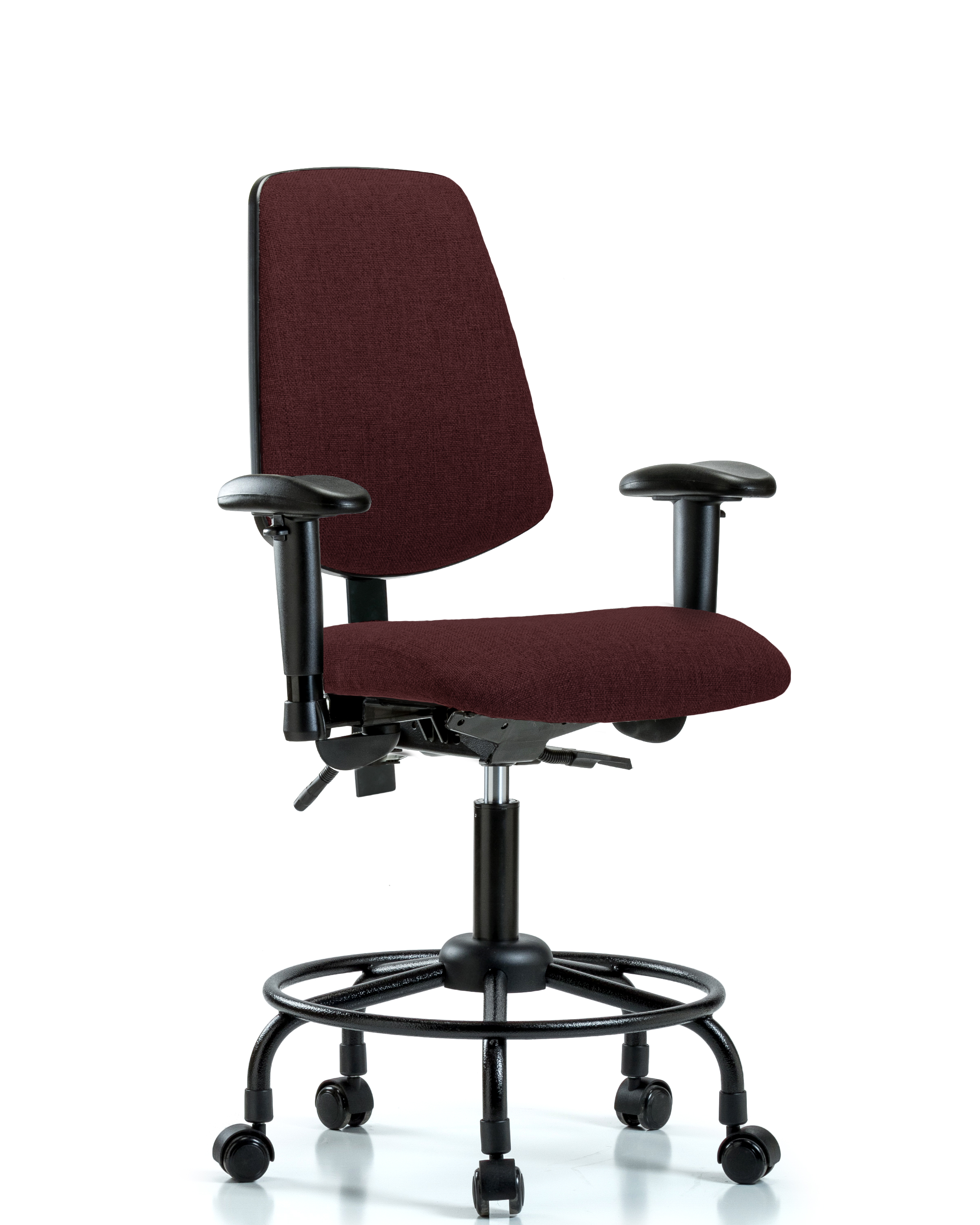 Rutledge Fabric Chair - Desk Height with Round Tube Base, Medium Back, Seat Tilt, Adjustable Arms, & Casters in Burgundy Fabric
