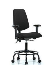 Rutledge Fabric Chair - Desk Height with Round Tube Base, Medium Back, Seat Tilt, Adjustable Arms, & Casters in Black Fabric