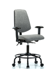 Rutledge Fabric Chair - Desk Height with Round Tube Base, Medium Back, Seat Tilt, Adjustable Arms, & Casters in Gray Fabric