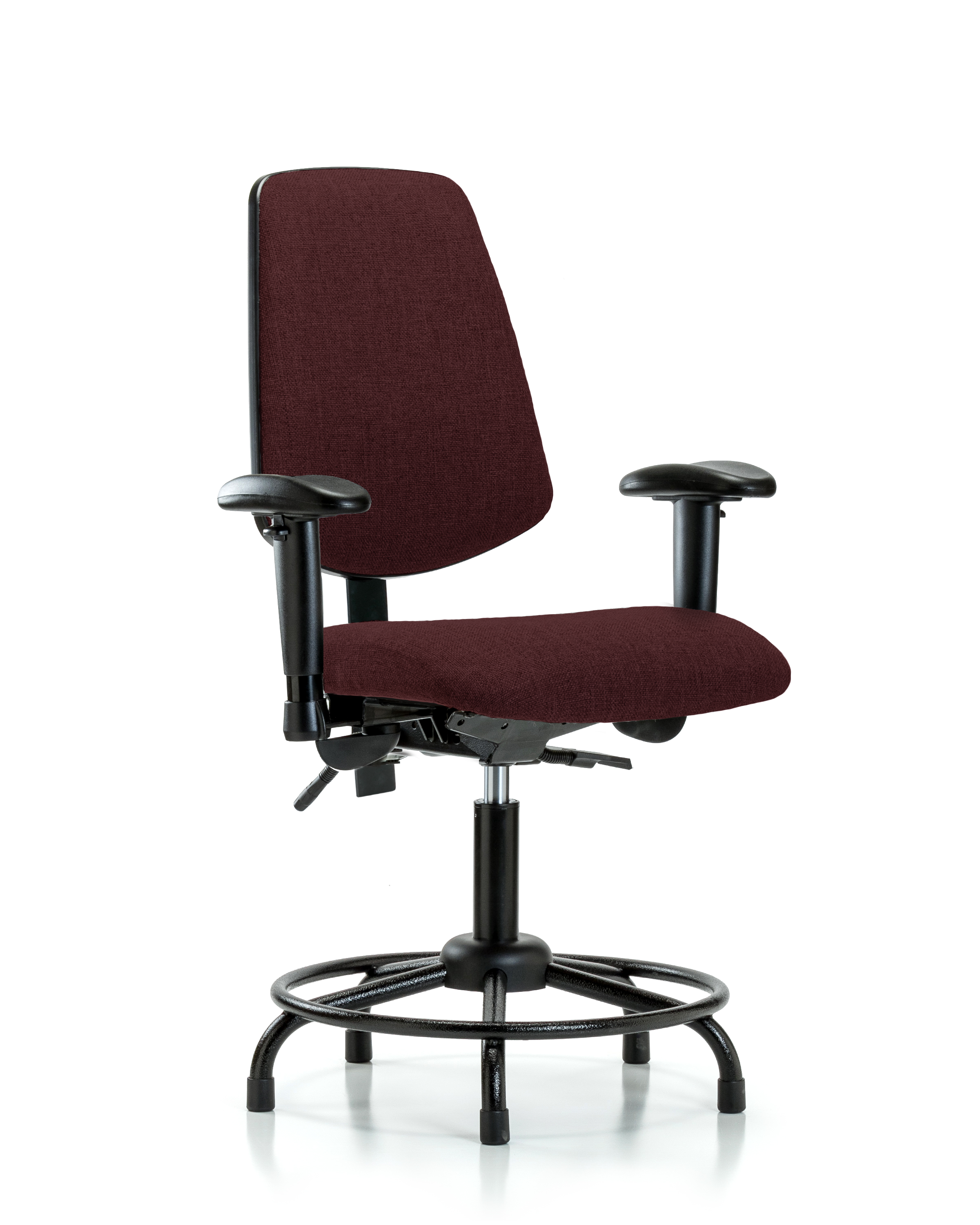Rutledge Fabric Chair - Desk Height with Round Tube Base, Medium Back, Seat Tilt, Adjustable Arms, & Stationary Glides in Burgundy Fabric