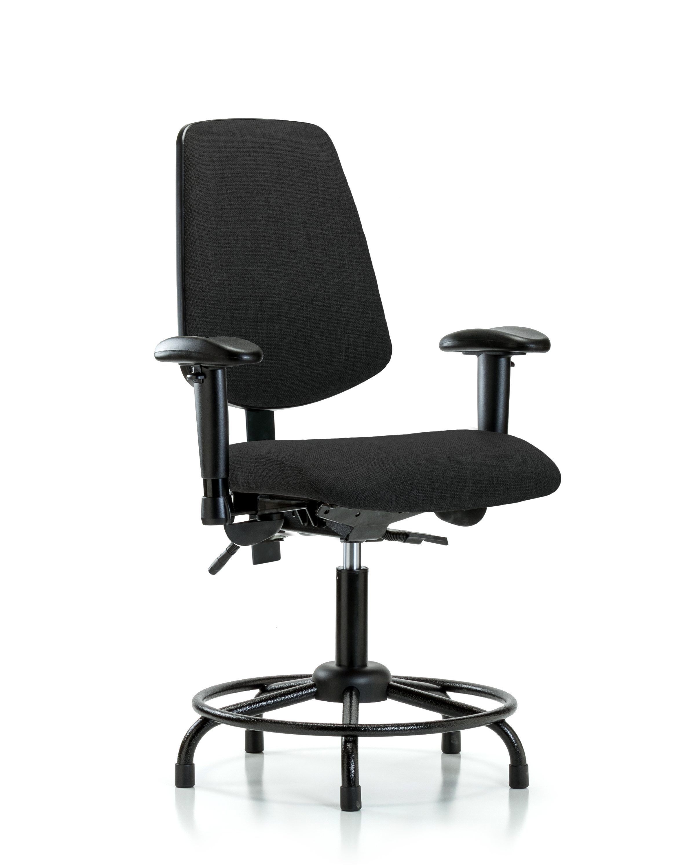 Rutledge Fabric Chair - Desk Height with Round Tube Base, Medium Back, Seat Tilt, Adjustable Arms, & Stationary Glides in Black Fabric