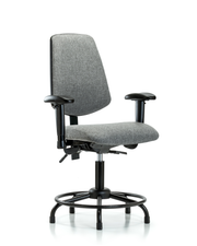 Rutledge Fabric Chair - Desk Height with Round Tube Base, Medium Back, Seat Tilt, Adjustable Arms, & Stationary Glides in Gray Fabric