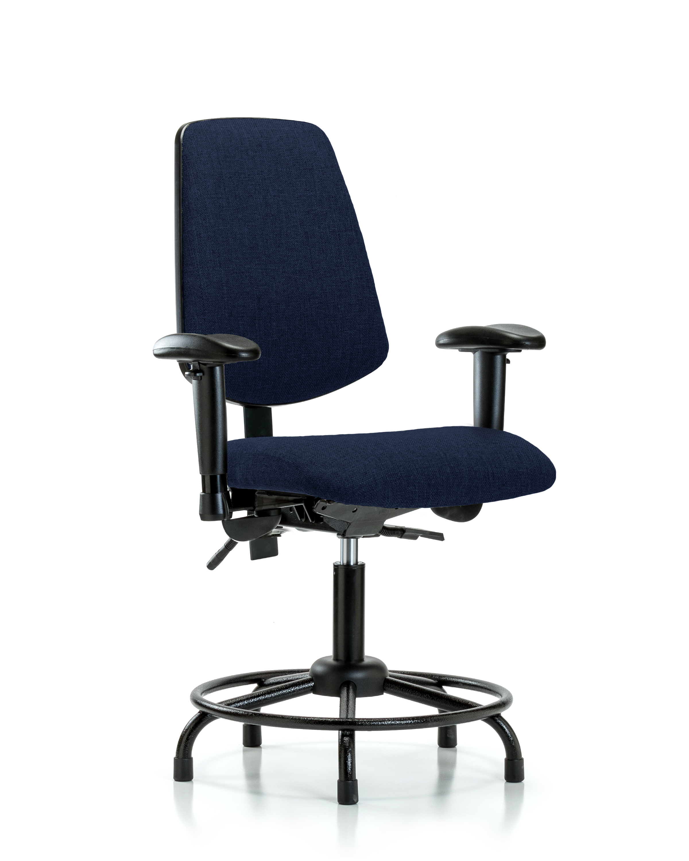Rutledge Fabric Chair - Desk Height with Round Tube Base, Medium Back, Seat Tilt, Adjustable Arms, & Stationary Glides in Navy Fabric