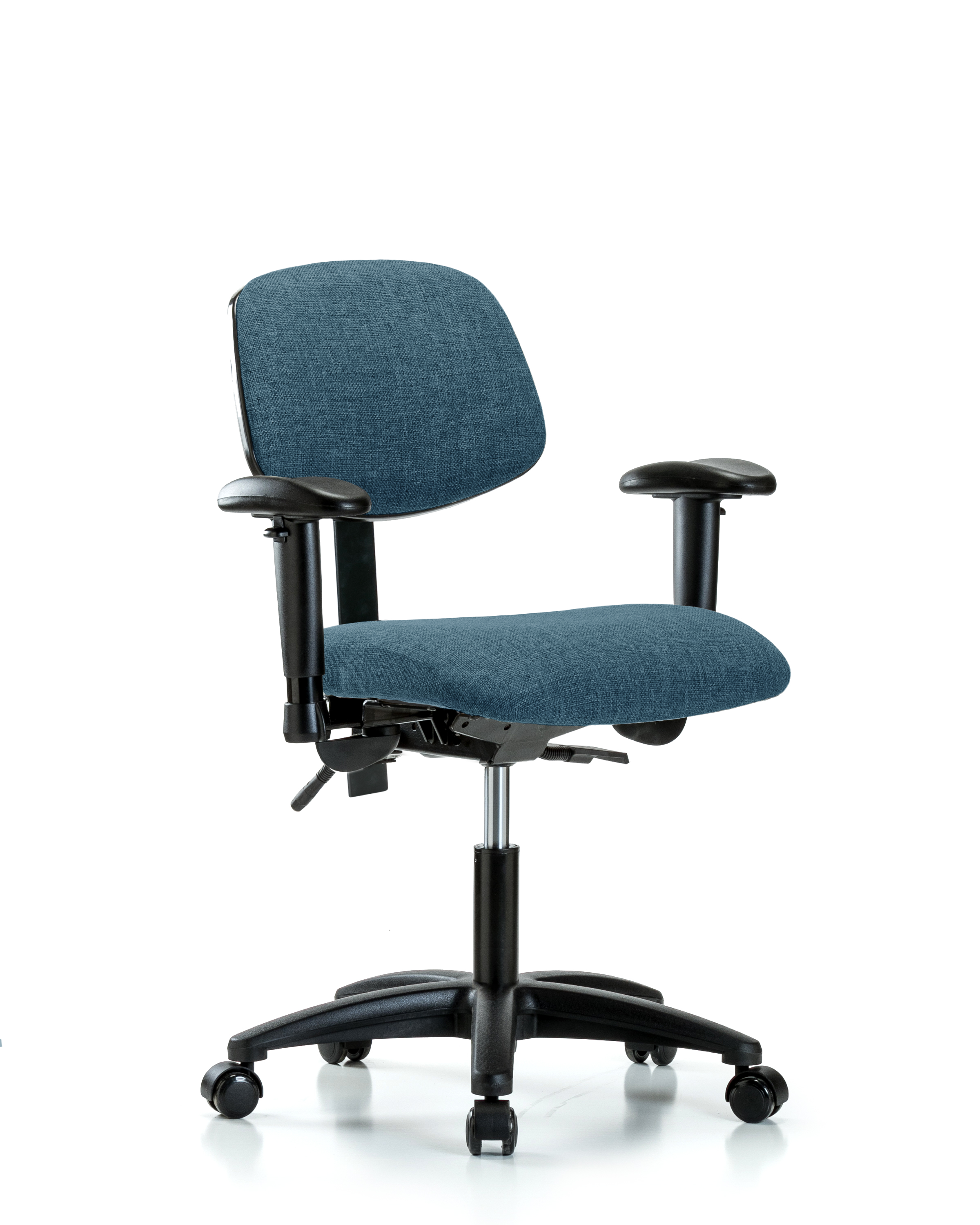 Rutledge Fabric Chair - Desk Height with Adjustable Arms & Casters in Blue Fabric