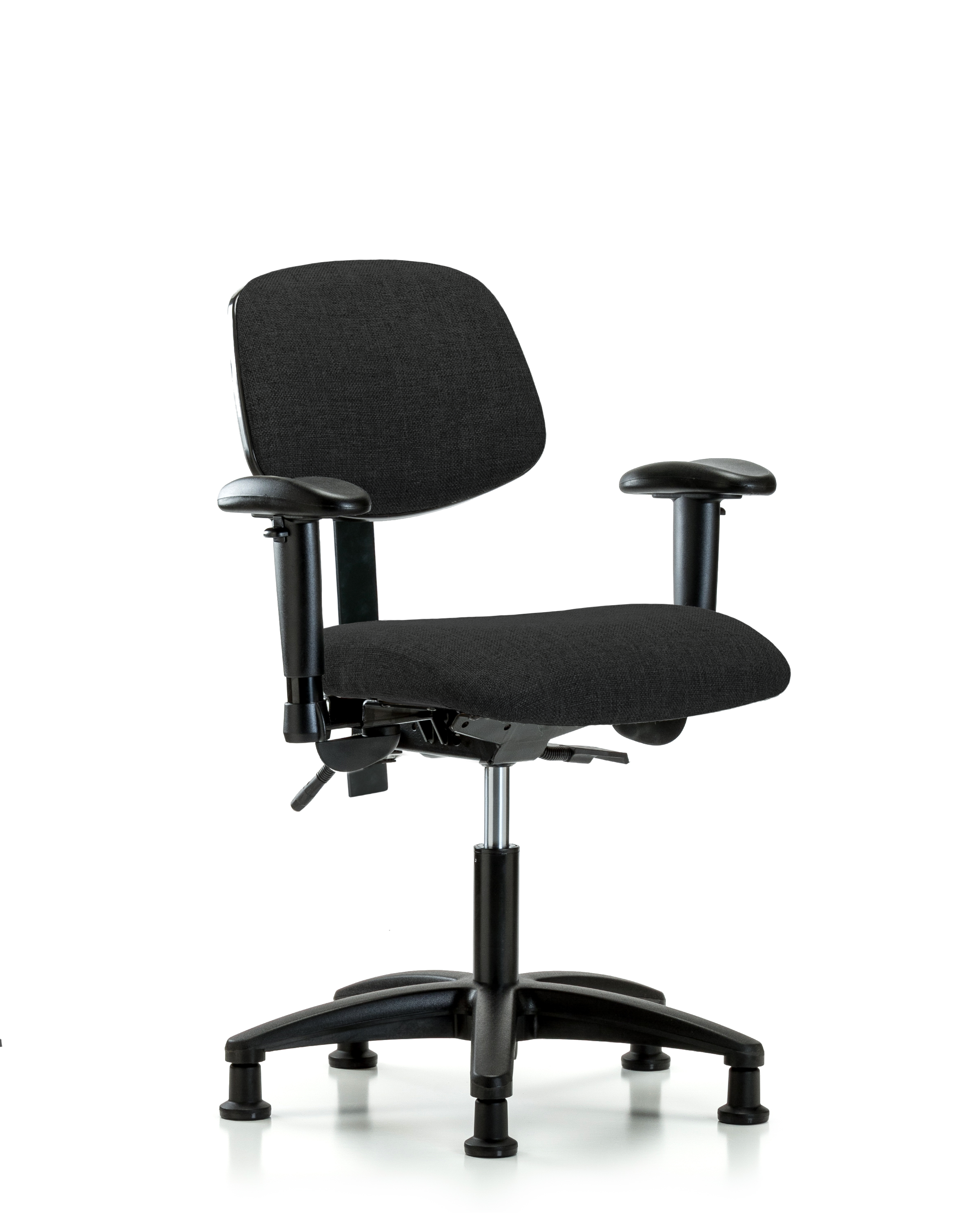 Rutledge Fabric Chair - Desk Height with Adjustable Arms & Stationary Glides in Black Fabric