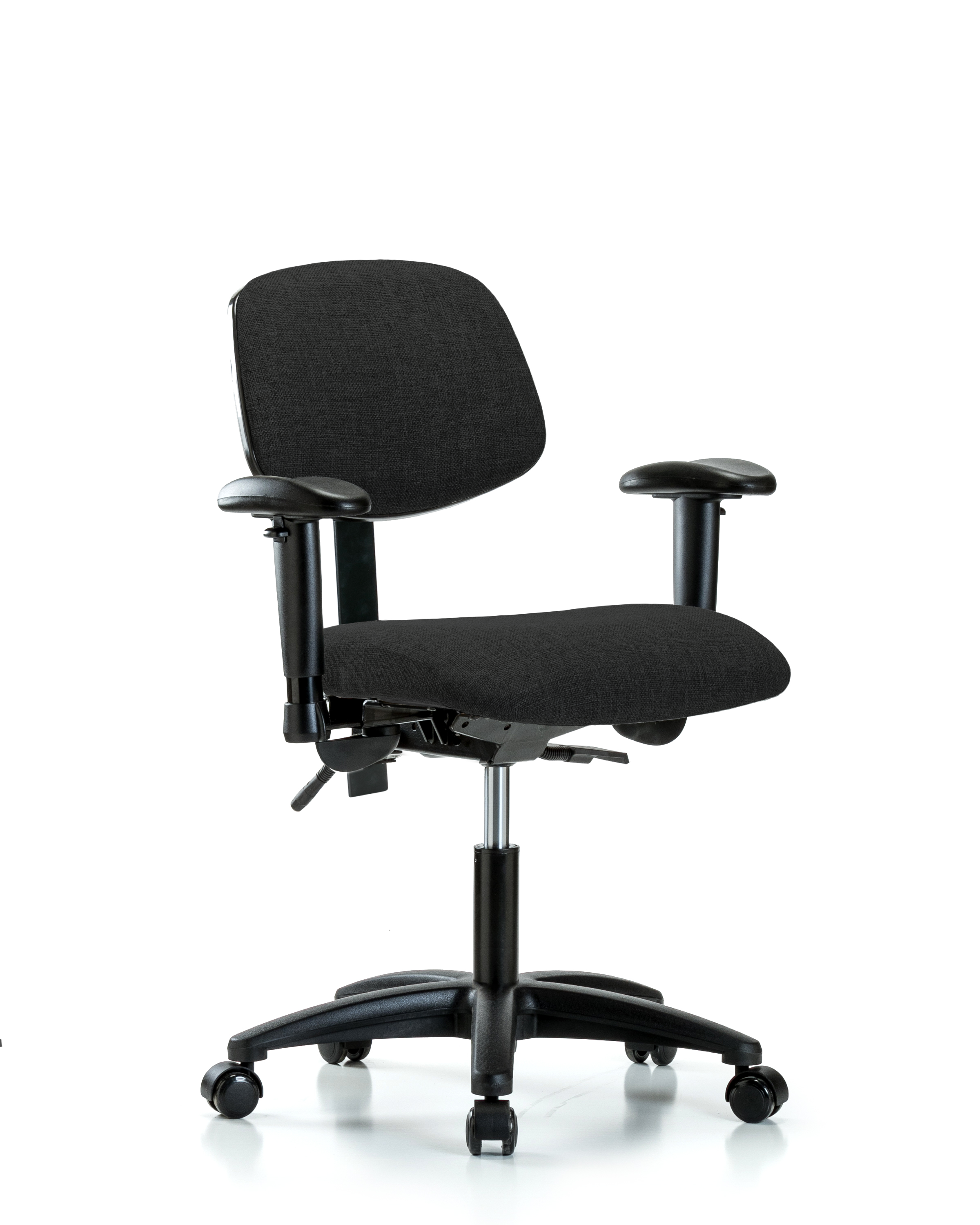 Rutledge Fabric Chair - Desk Height with Seat Tilt, Adjustable Arms, & Casters in Black Fabric