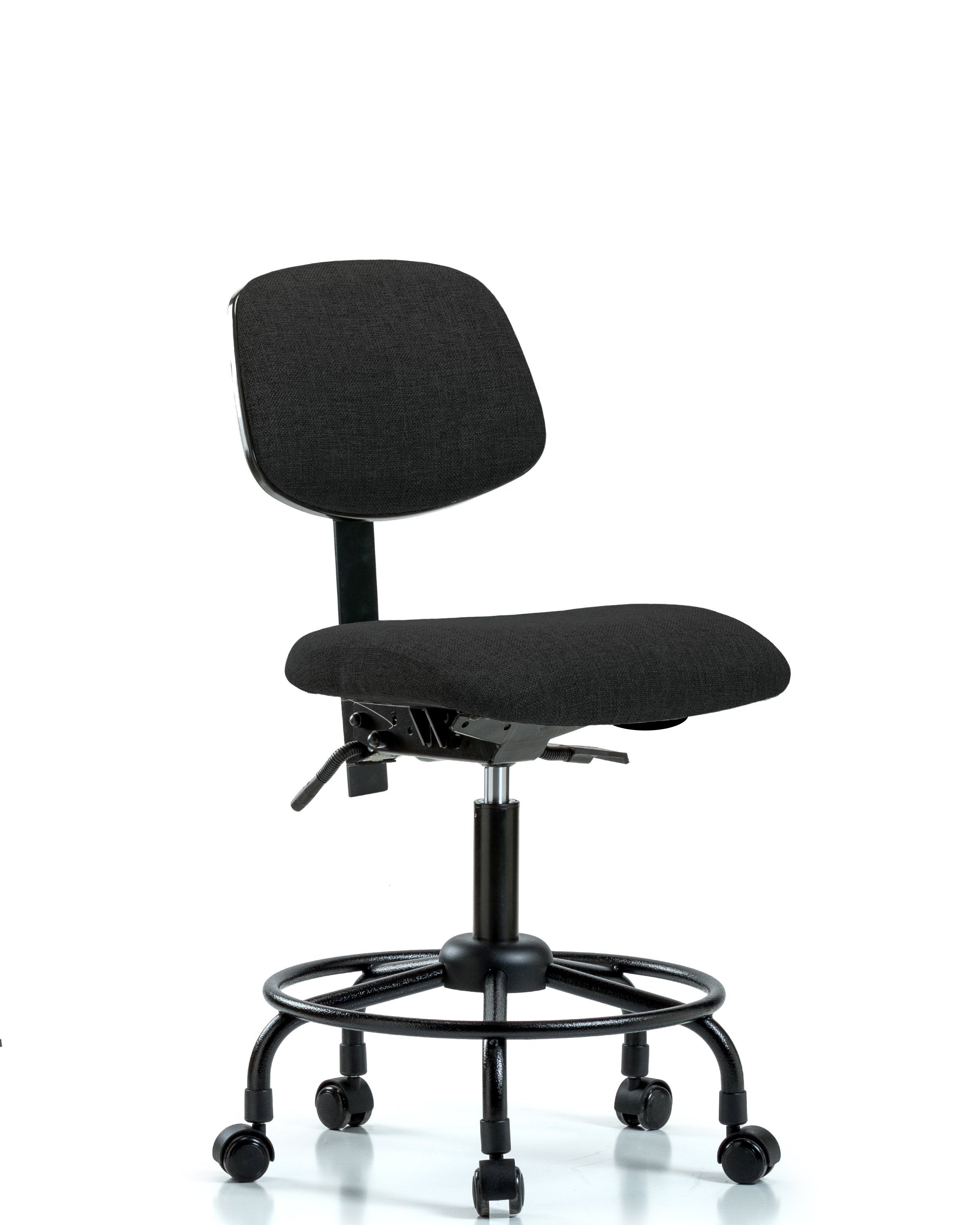 Rutledge Fabric Chair - Desk Height with Round Tube Base & Casters in Black Fabric