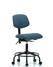 Rutledge Fabric Chair - Desk Height with Round Tube Base & Casters in Blue Fabric