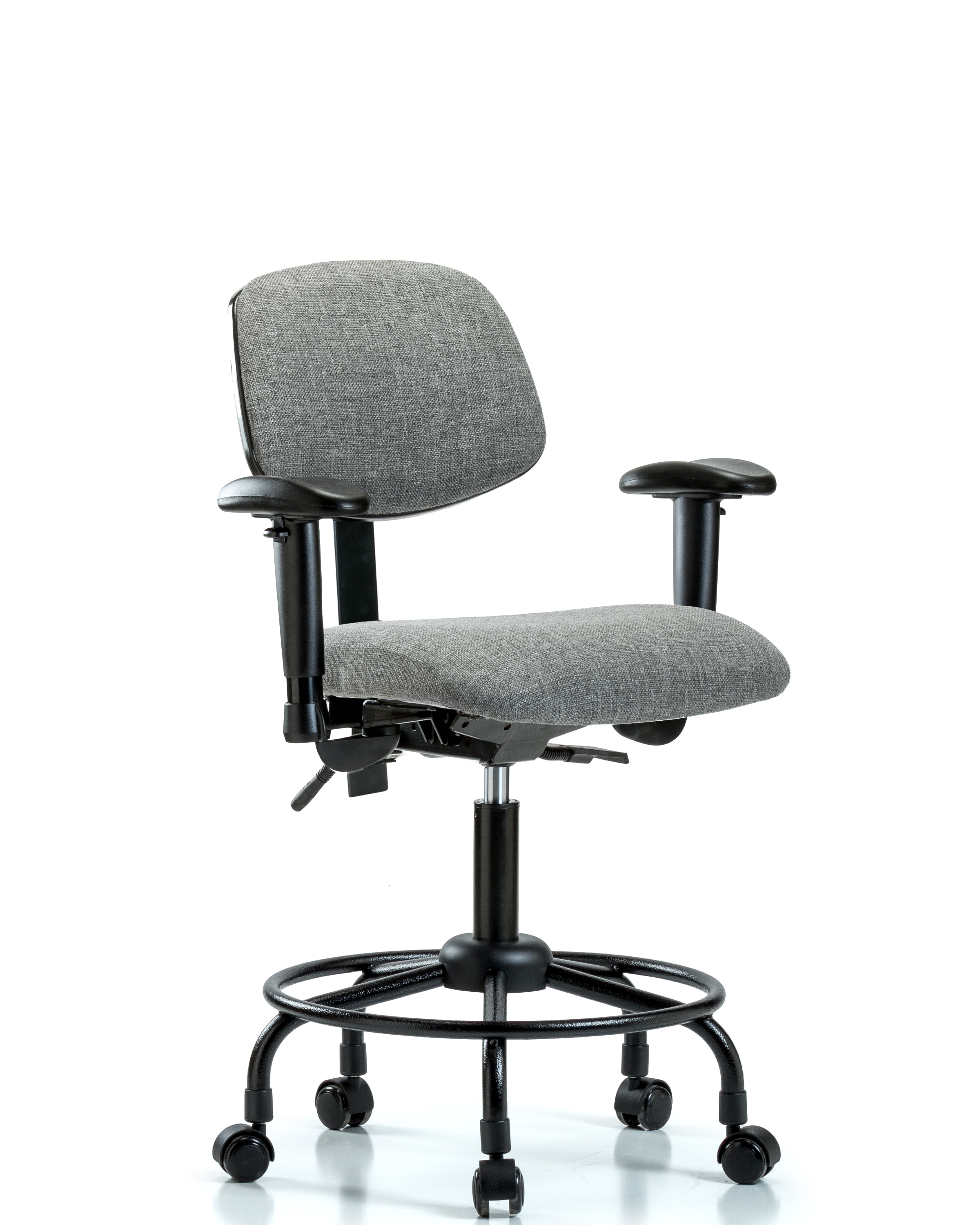 Rutledge Fabric Chair - Desk Height with Round Tube Base, Adjustable Arms, & Casters in Gray Fabric