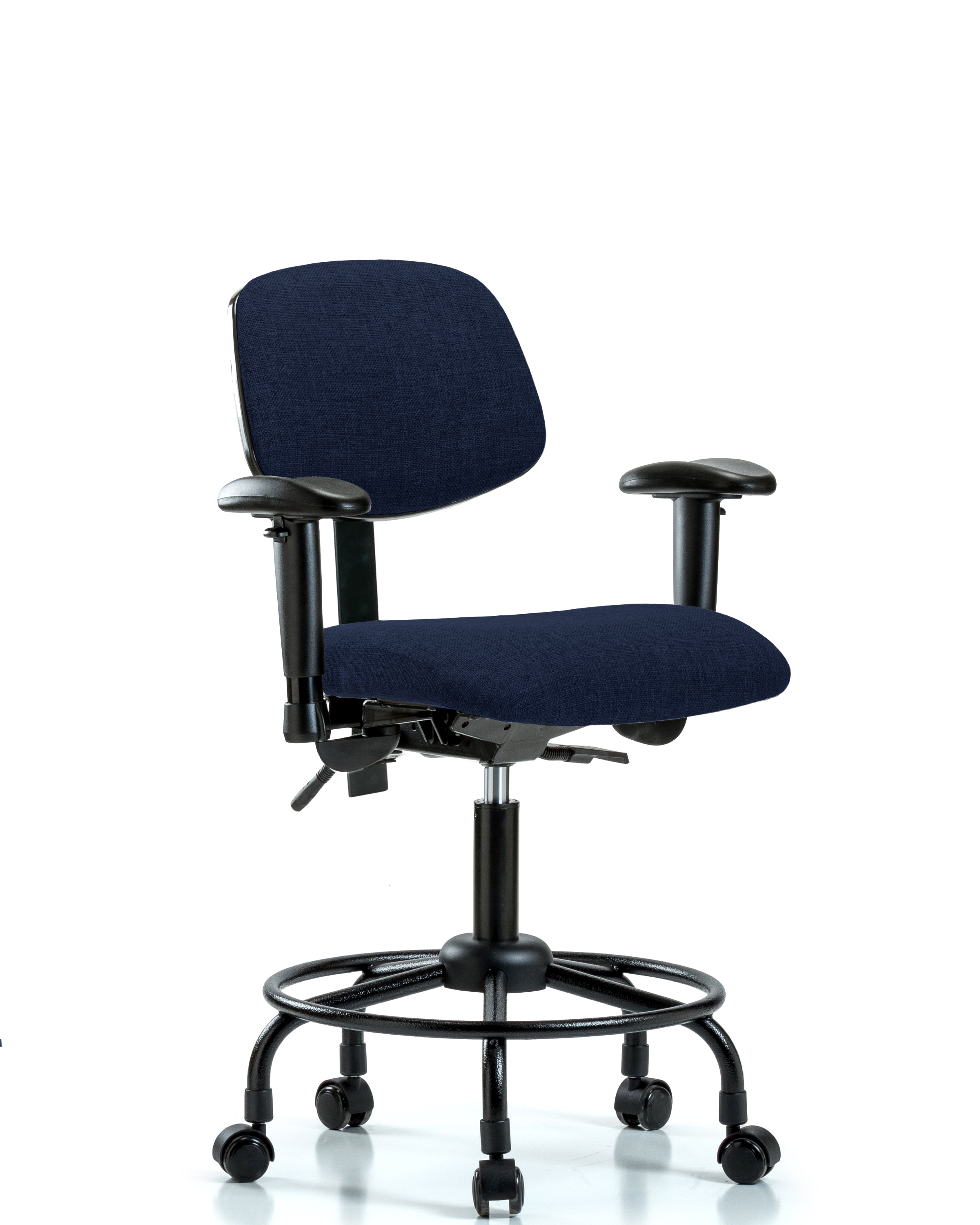 Rutledge Fabric Chair - Desk Height with Round Tube Base, Adjustable Arms, & Casters in Navy Fabric