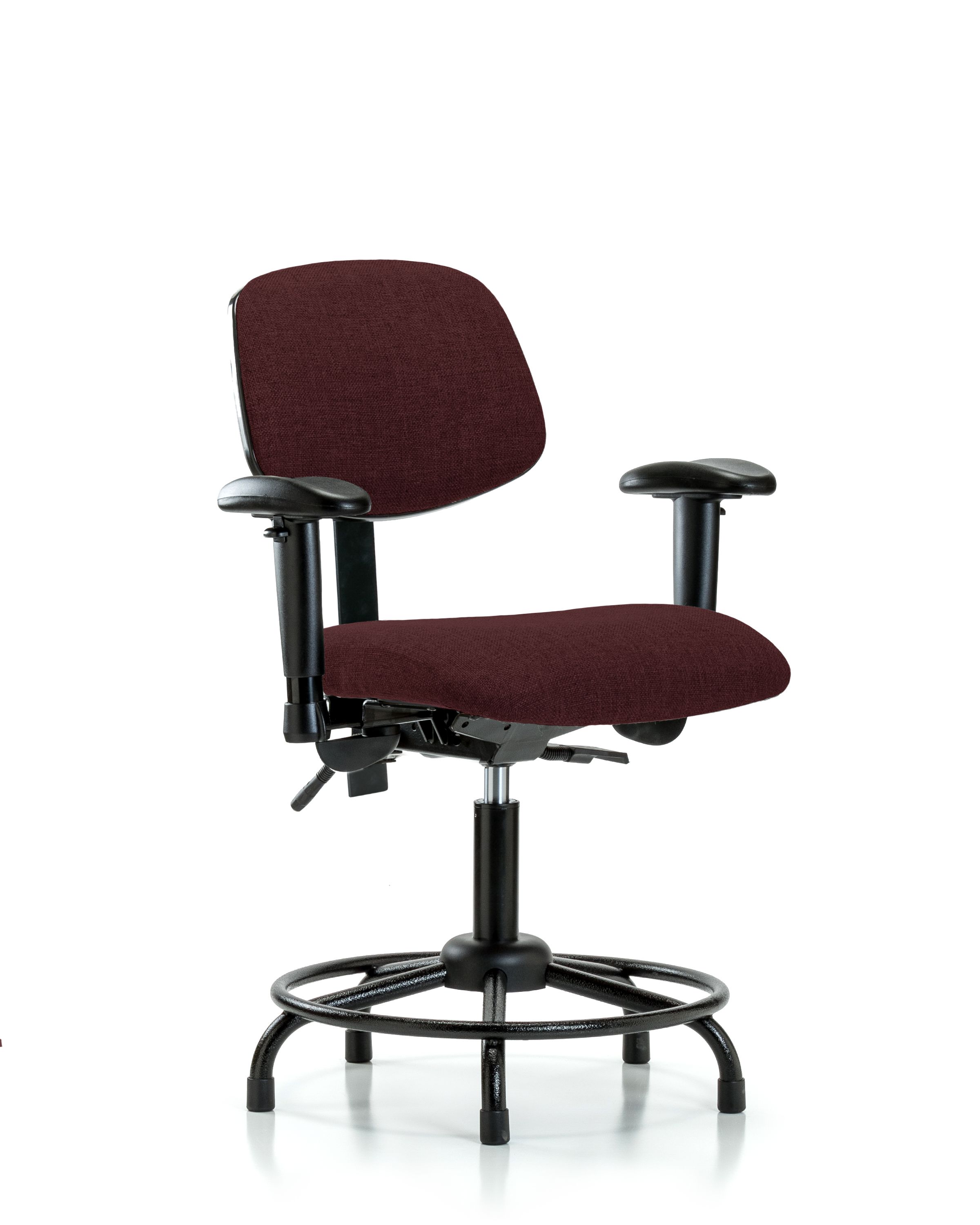 Rutledge Fabric Chair - Desk Height with Round Tube Base, Adjustable Arms, & Stationary Glides in Burgundy Fabric