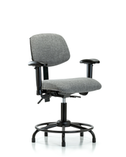Rutledge Fabric Chair - Desk Height with Round Tube Base, Adjustable Arms, & Stationary Glides in Gray Fabric