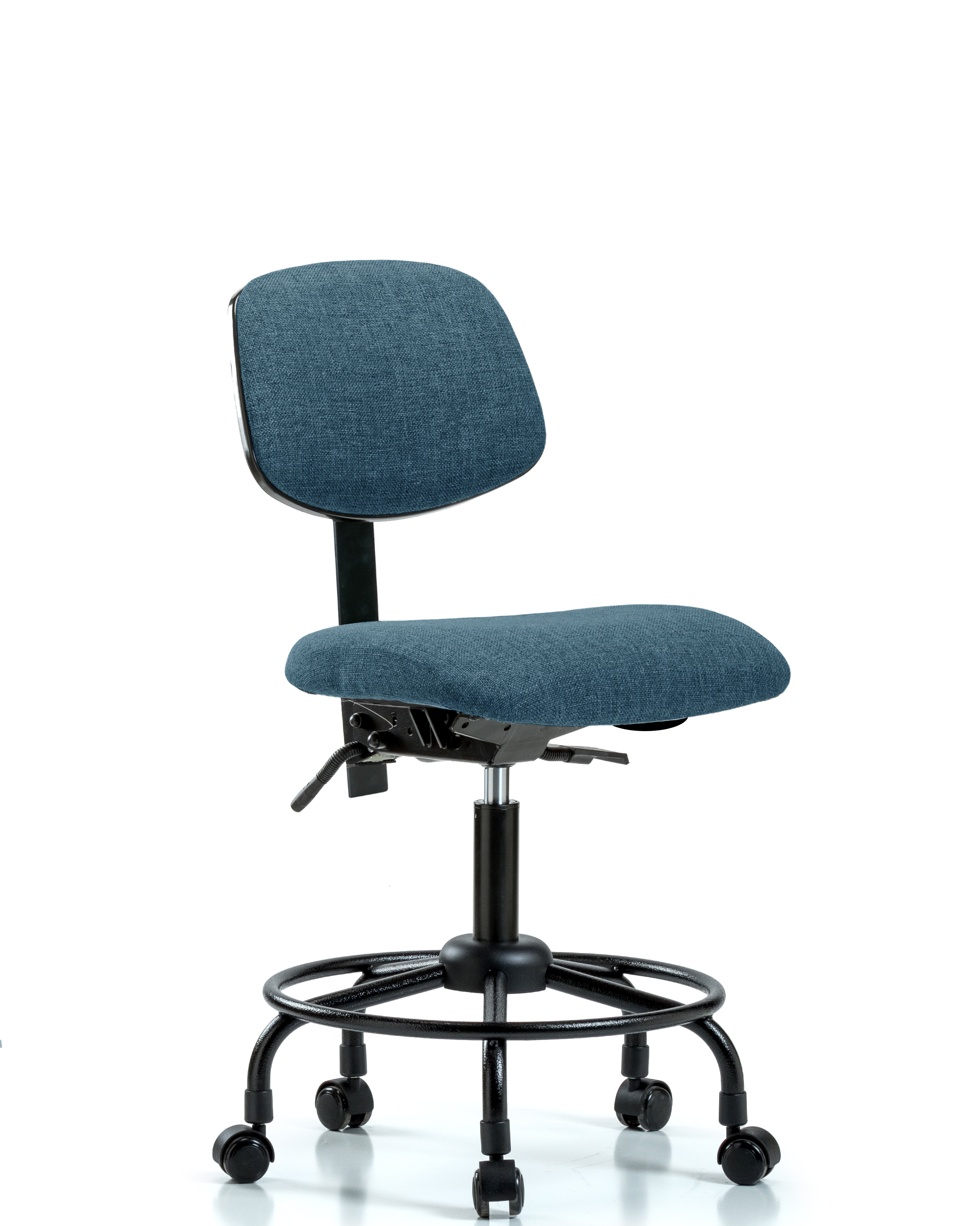 Rutledge Fabric Chair - Desk Height with Round Tube Base, Seat Tilt, & Casters in Blue Fabric