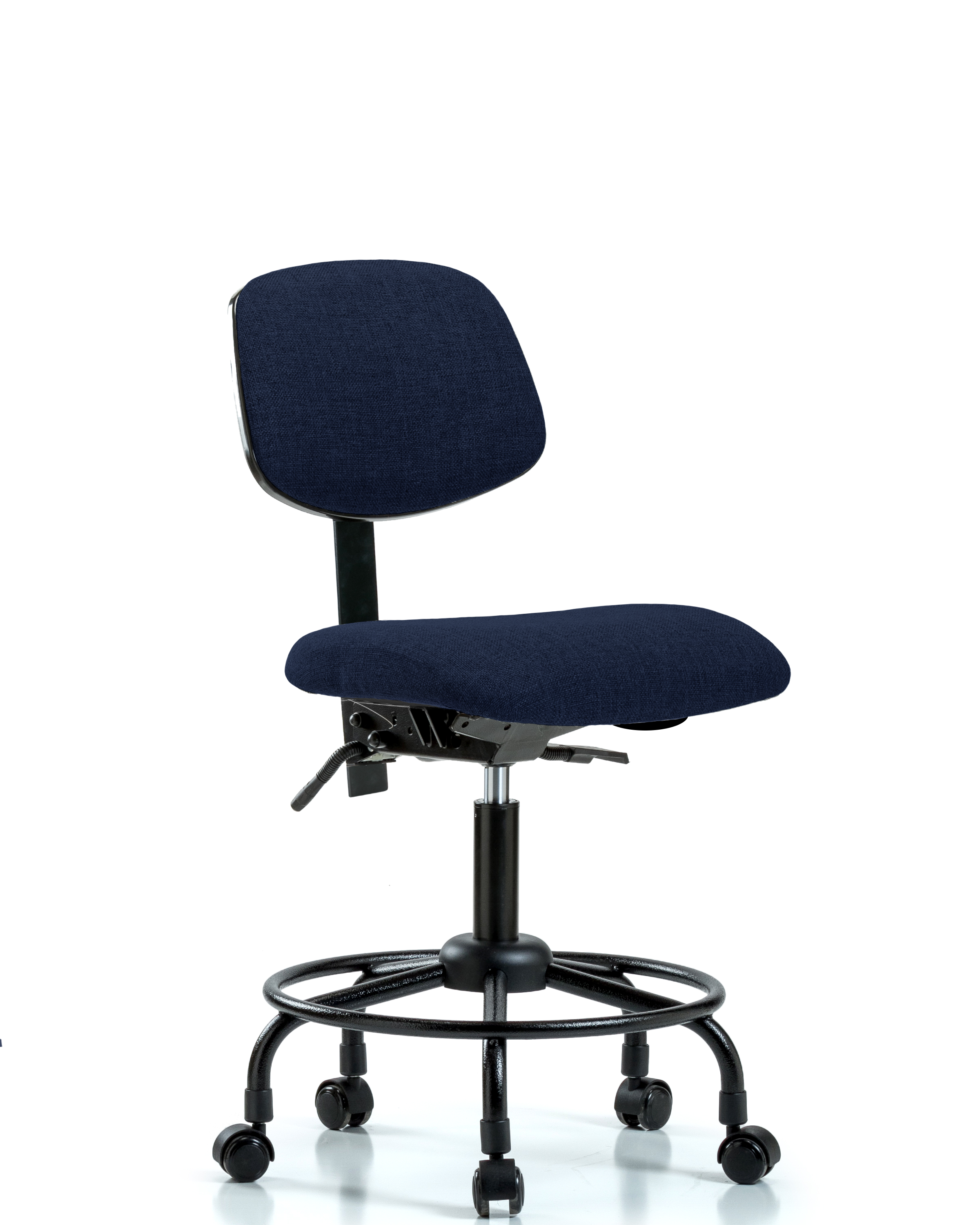 Rutledge Fabric Chair - Desk Height with Round Tube Base, Seat Tilt, & Casters in Navy Fabric
