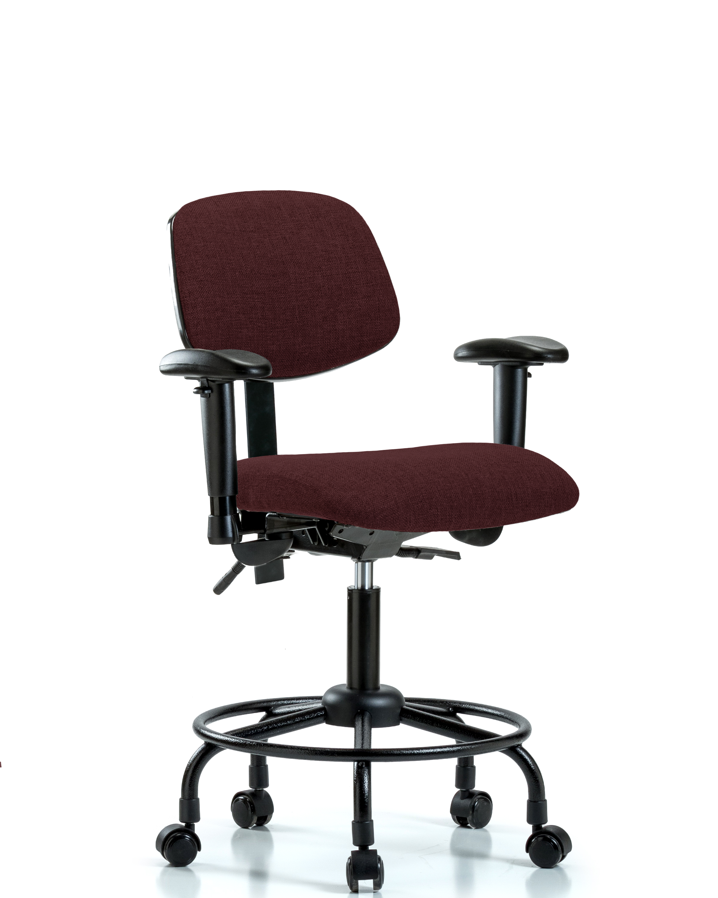 Rutledge Fabric Chair - Desk Height with Round Tube Base, Seat Tilt, Adjustable Arms, & Casters in Burgundy Fabric