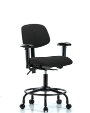 Rutledge Fabric Chair - Desk Height with Round Tube Base, Seat Tilt, Adjustable Arms, & Casters in Black Fabric