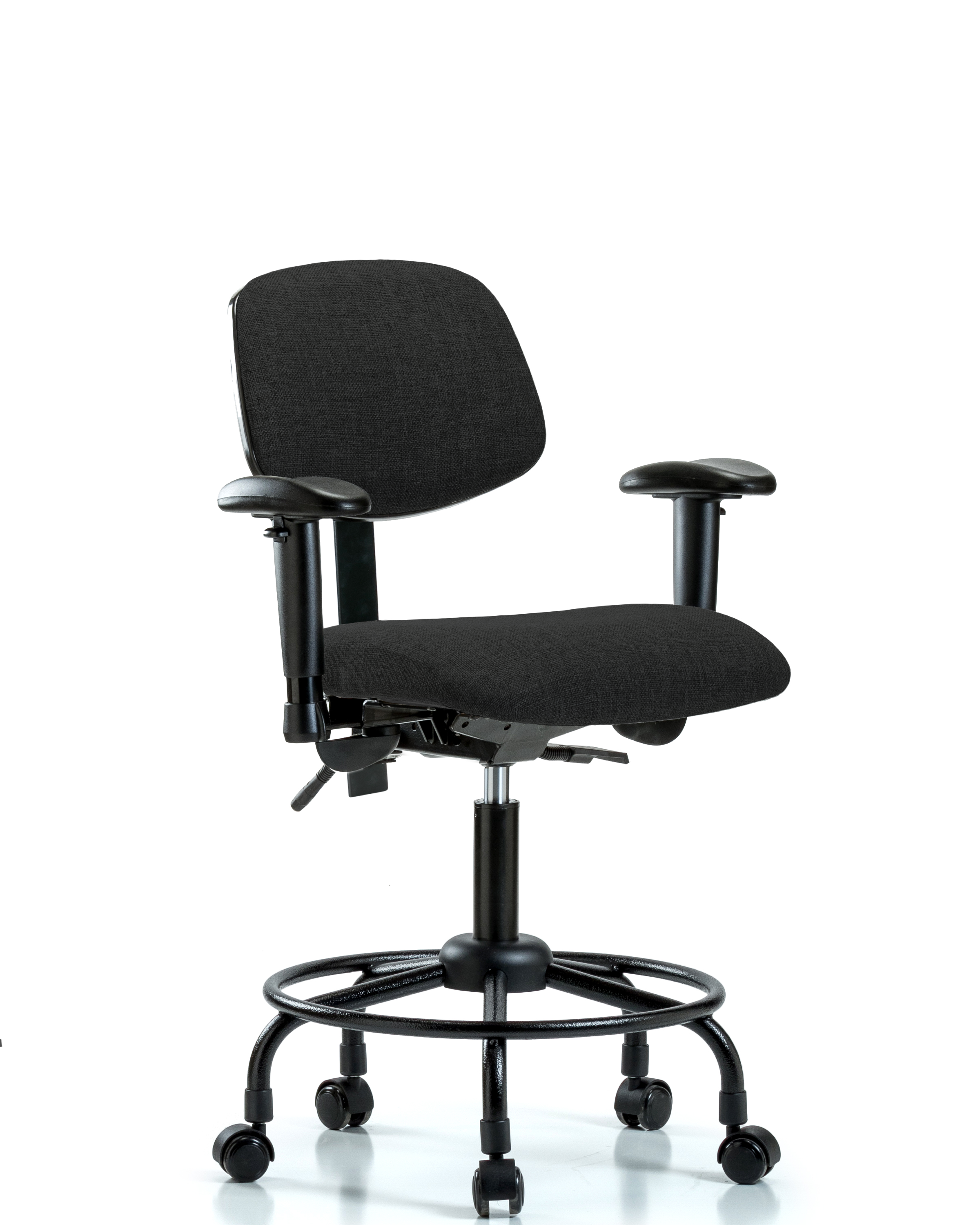 Rutledge Fabric Chair - Desk Height with Round Tube Base, Seat Tilt, Adjustable Arms, & Casters in Black Fabric