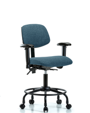 Rutledge Fabric Chair - Desk Height with Round Tube Base, Seat Tilt, Adjustable Arms, & Casters in Blue Fabric
