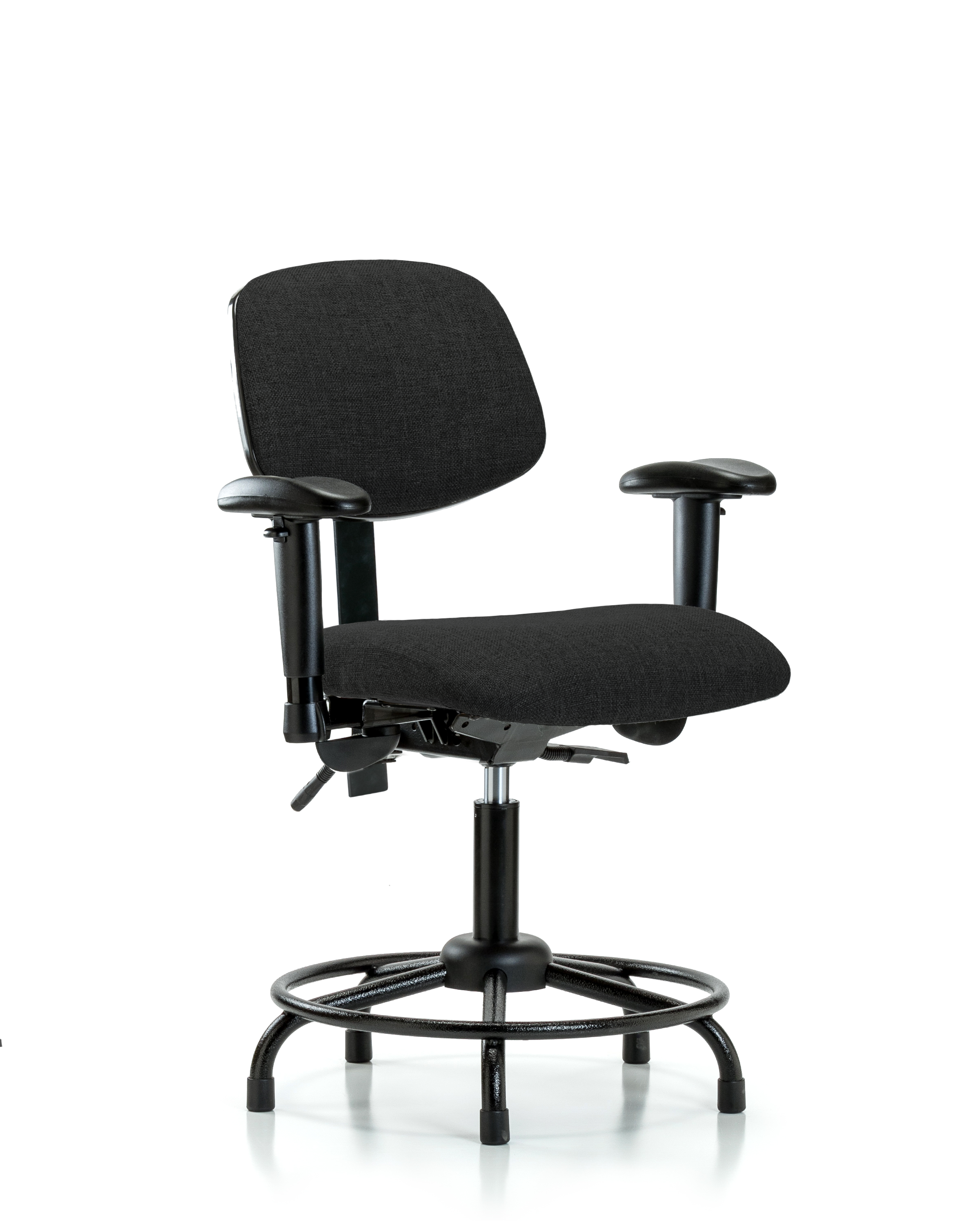 Rutledge Fabric Chair - Desk Height with Round Tube Base, Seat Tilt, Adjustable Arms, & Stationary Glides in Black Fabric