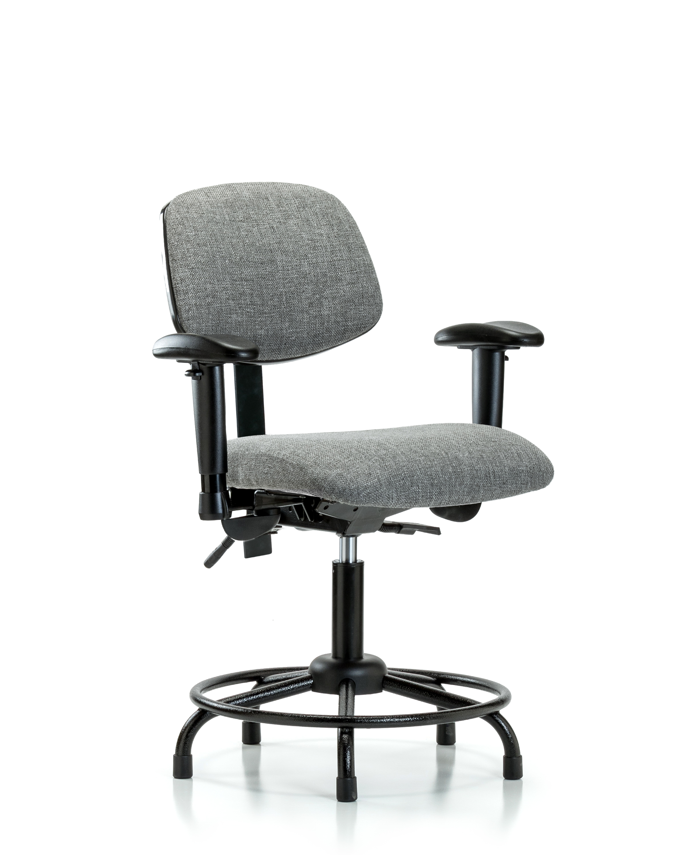 Rutledge Fabric Chair - Desk Height with Round Tube Base, Seat Tilt, Adjustable Arms, & Stationary Glides in Gray Fabric