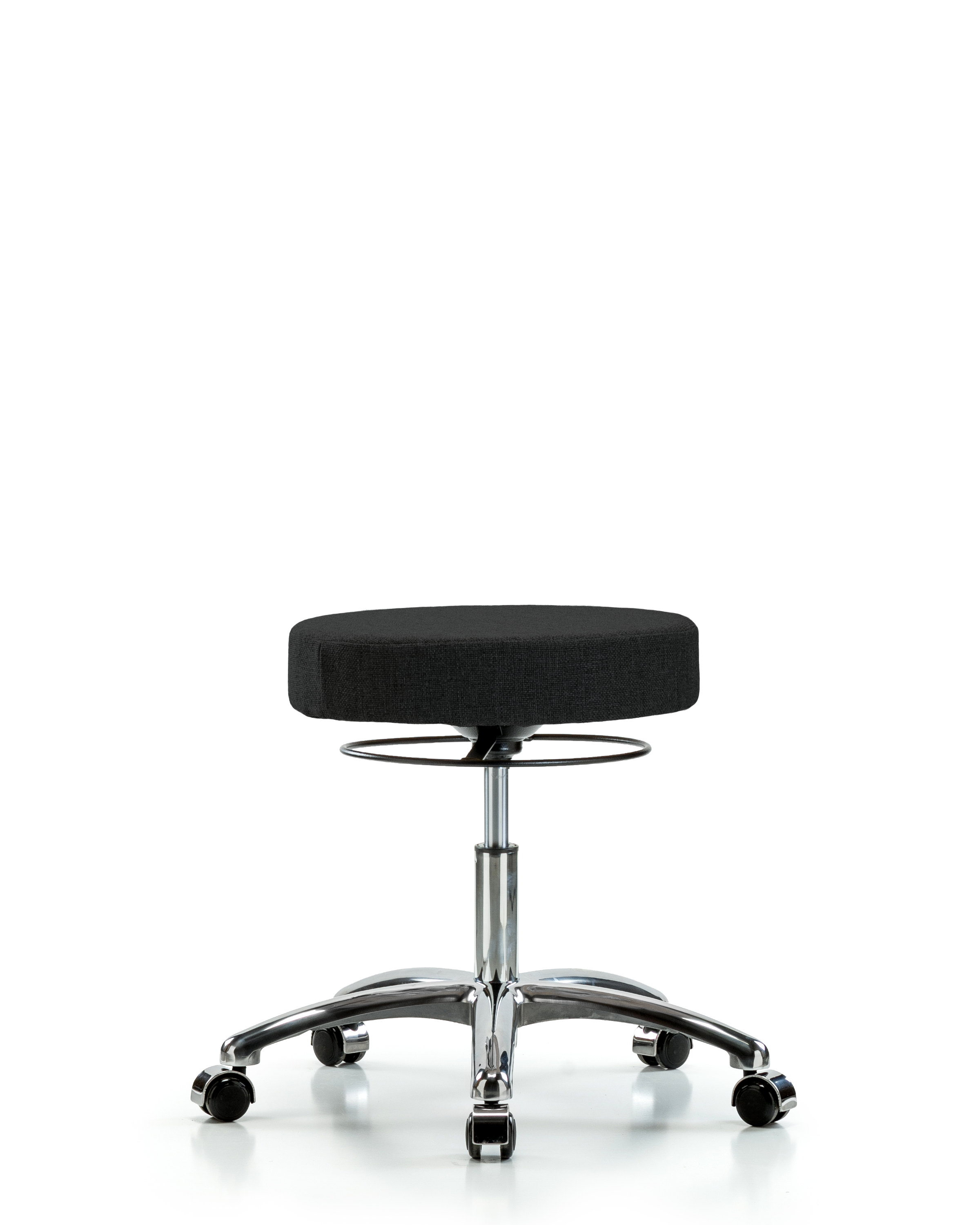 Rutledge Fabric Stool without Back Chrome - Desk Height with Casters in Black Fabric
