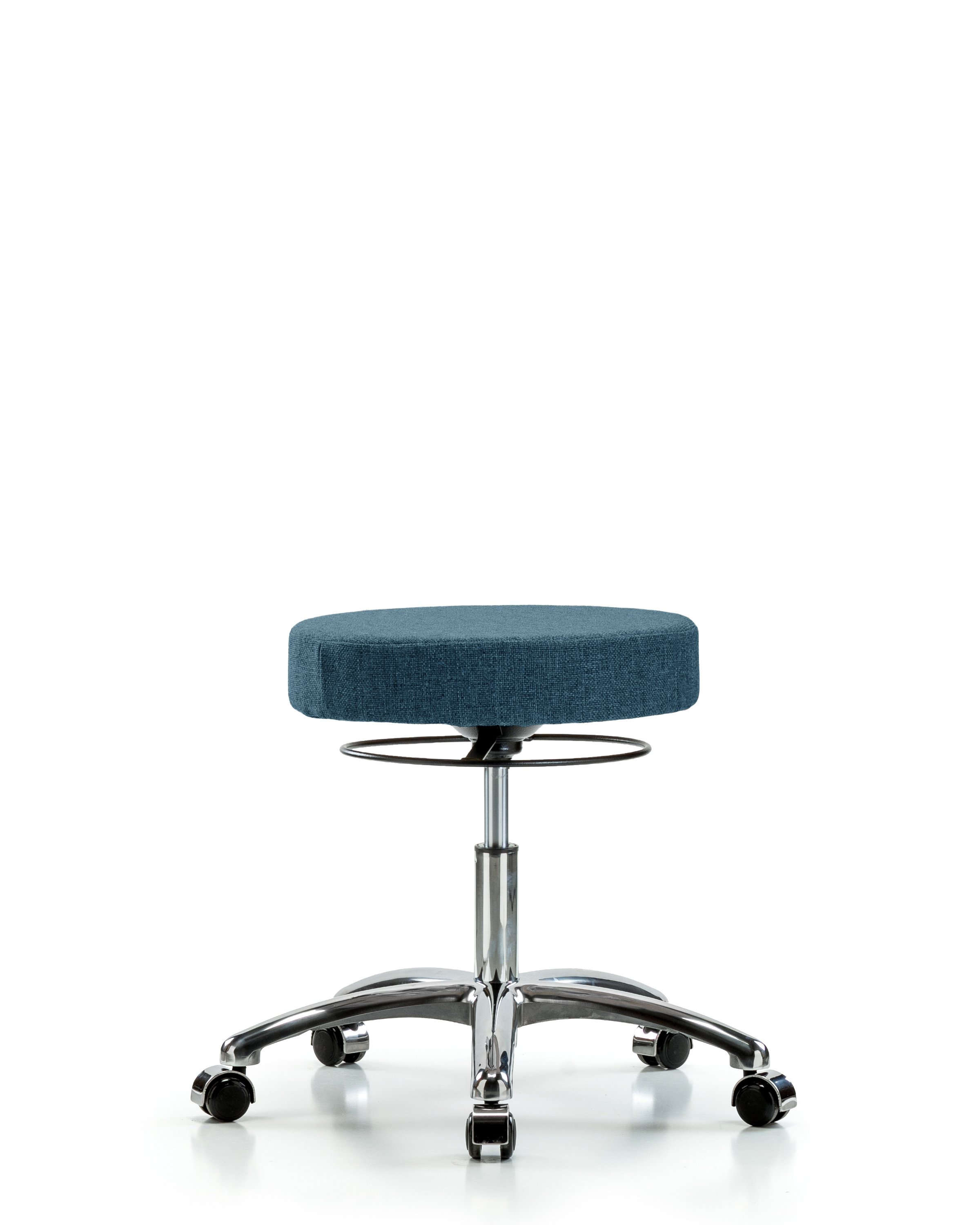Rutledge Fabric Stool without Back Chrome - Desk Height with Casters in Blue Fabric