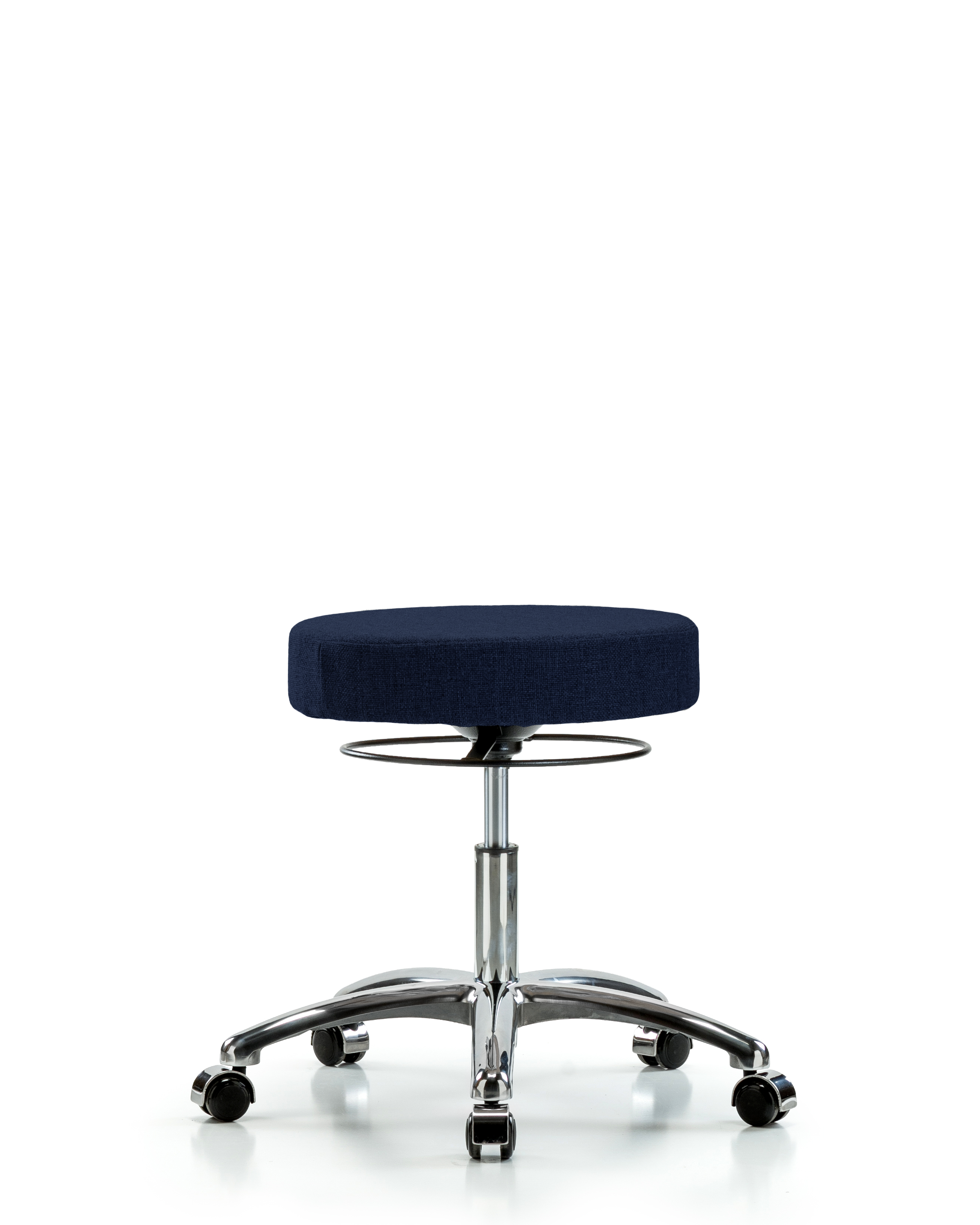 Rutledge Fabric Stool without Back Chrome - Desk Height with Casters in Navy Fabric