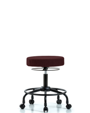 Rutledge Fabric Stool without Back - Desk Height with Round Tube Base & Casters in Burgundy Fabric