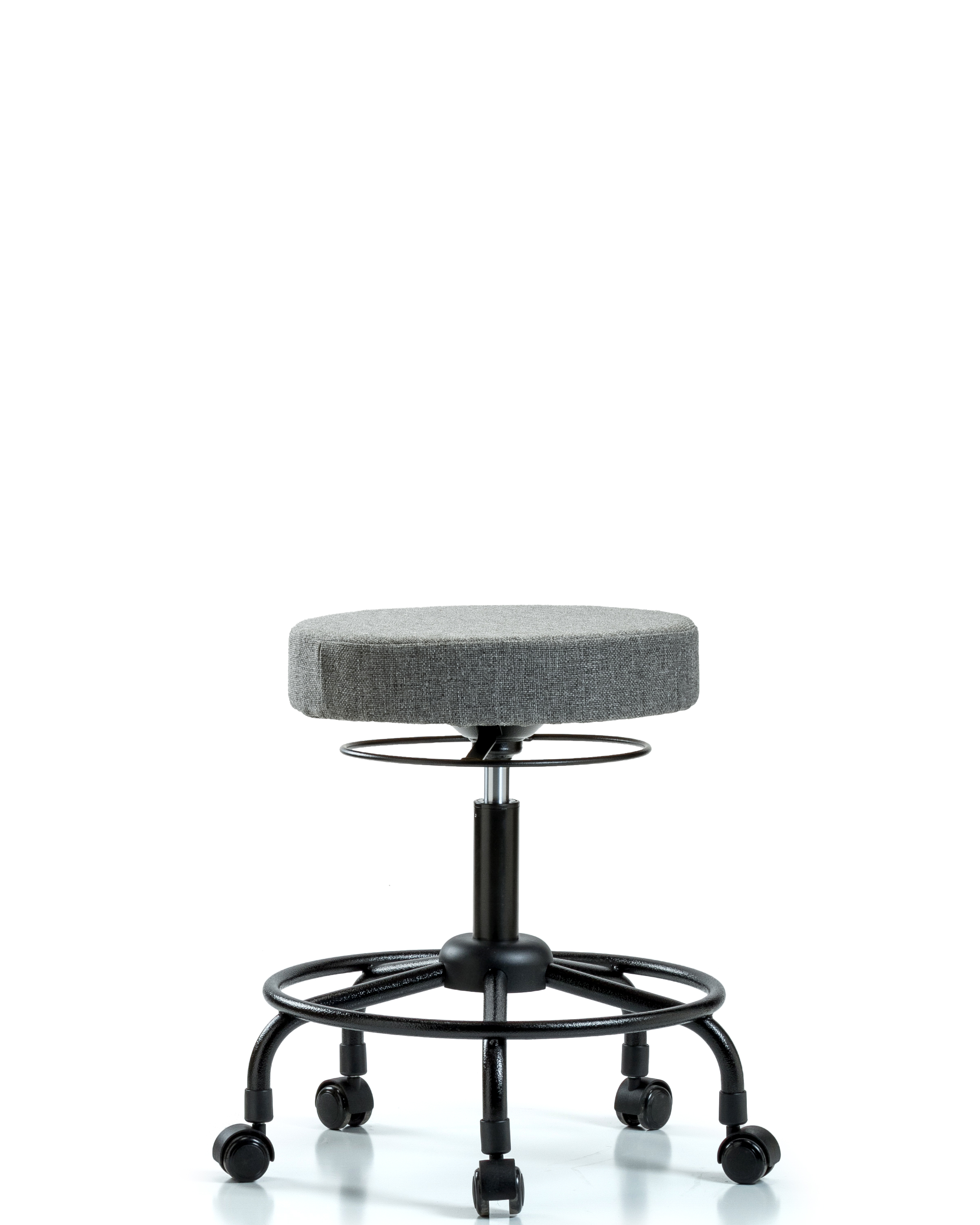 Rutledge Fabric Stool without Back - Desk Height with Round Tube Base & Casters in Gray Fabric
