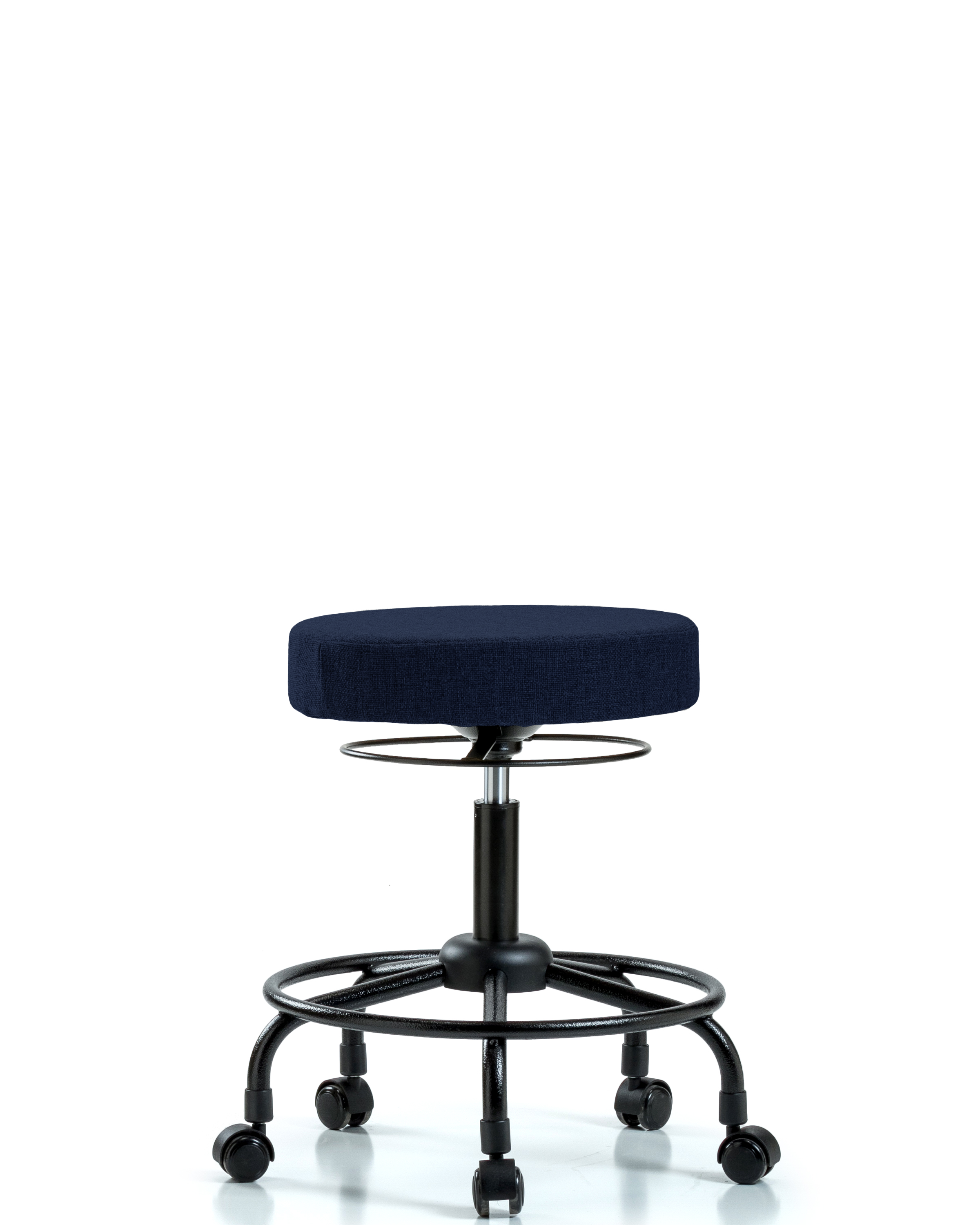Rutledge Fabric Stool without Back - Desk Height with Round Tube Base & Casters in Navy Fabric