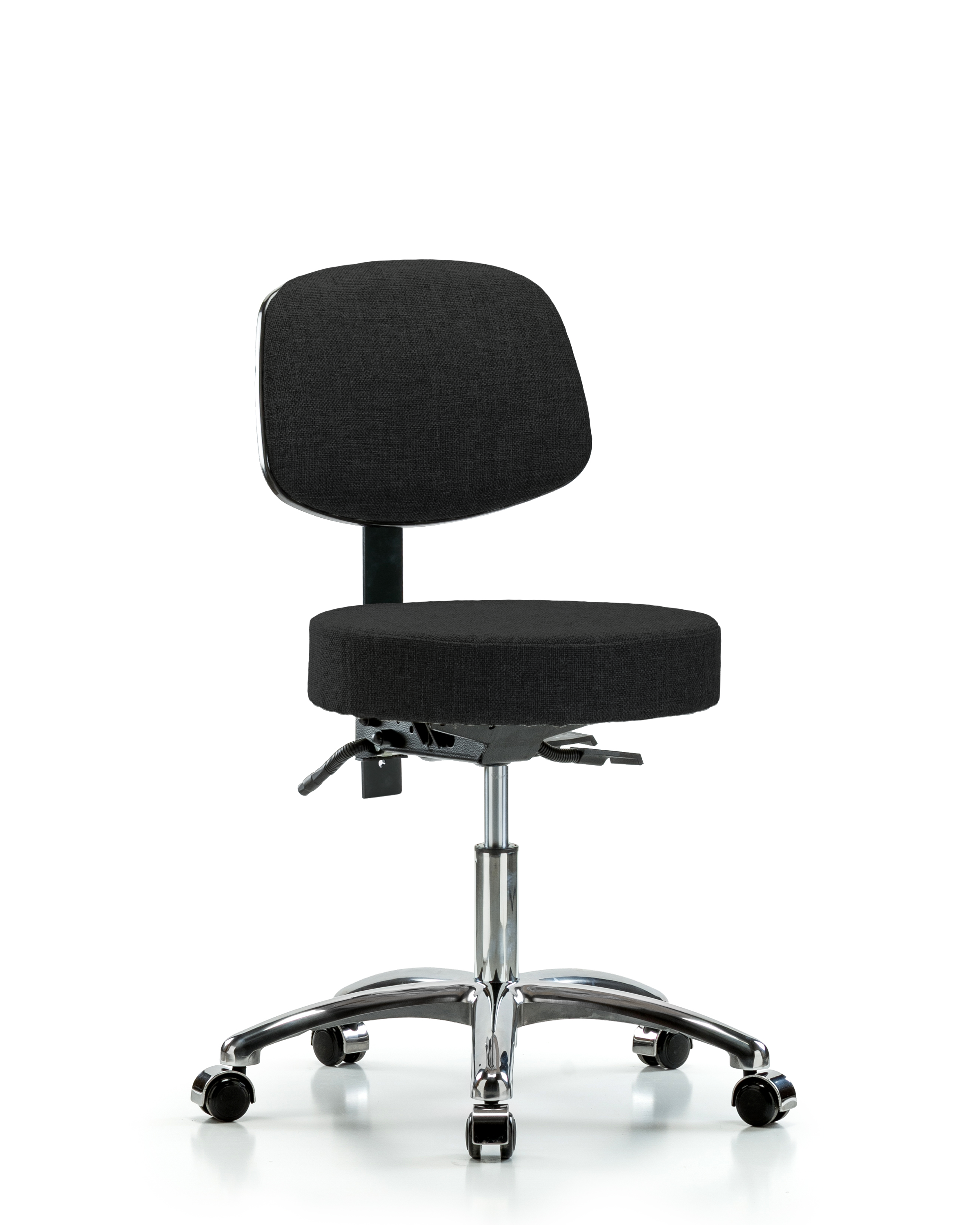 Rutledge Fabric Stool with Back Chrome - Desk Height with Casters in Black Fabric