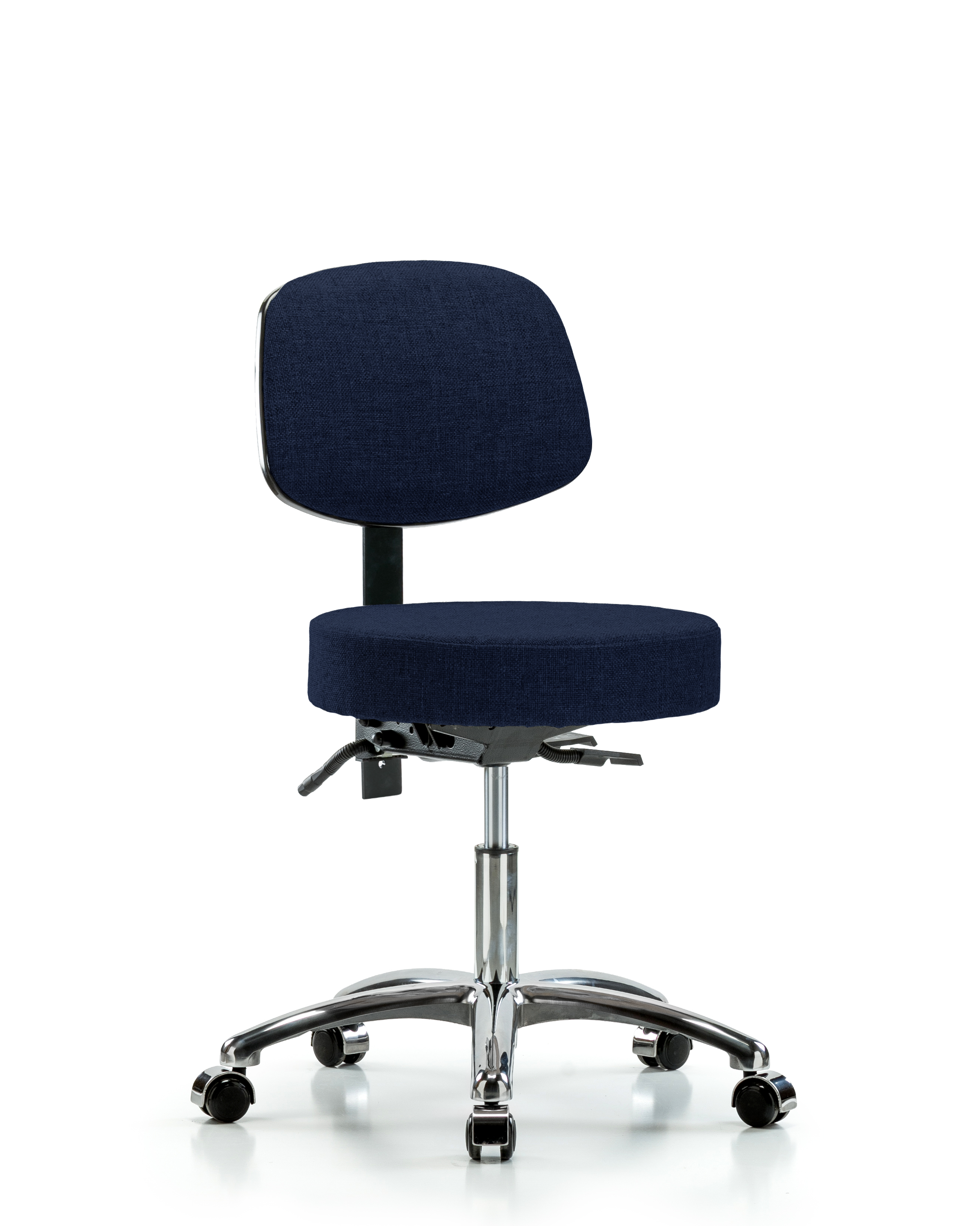 Rutledge Fabric Stool with Back Chrome - Desk Height with Casters in Navy Fabric
