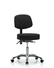 Rutledge Fabric Stool with Back Chrome - Desk Height with Seat Tilt & Casters in Black Fabric