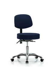 Rutledge Fabric Stool with Back Chrome - Desk Height with Seat Tilt & Casters in Navy Fabric