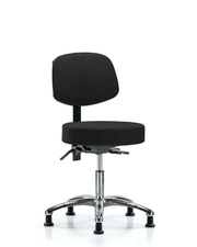 Rutledge Fabric Stool with Back Chrome - Desk Height with Seat Tilt & Stationary Glides in Black Fabric