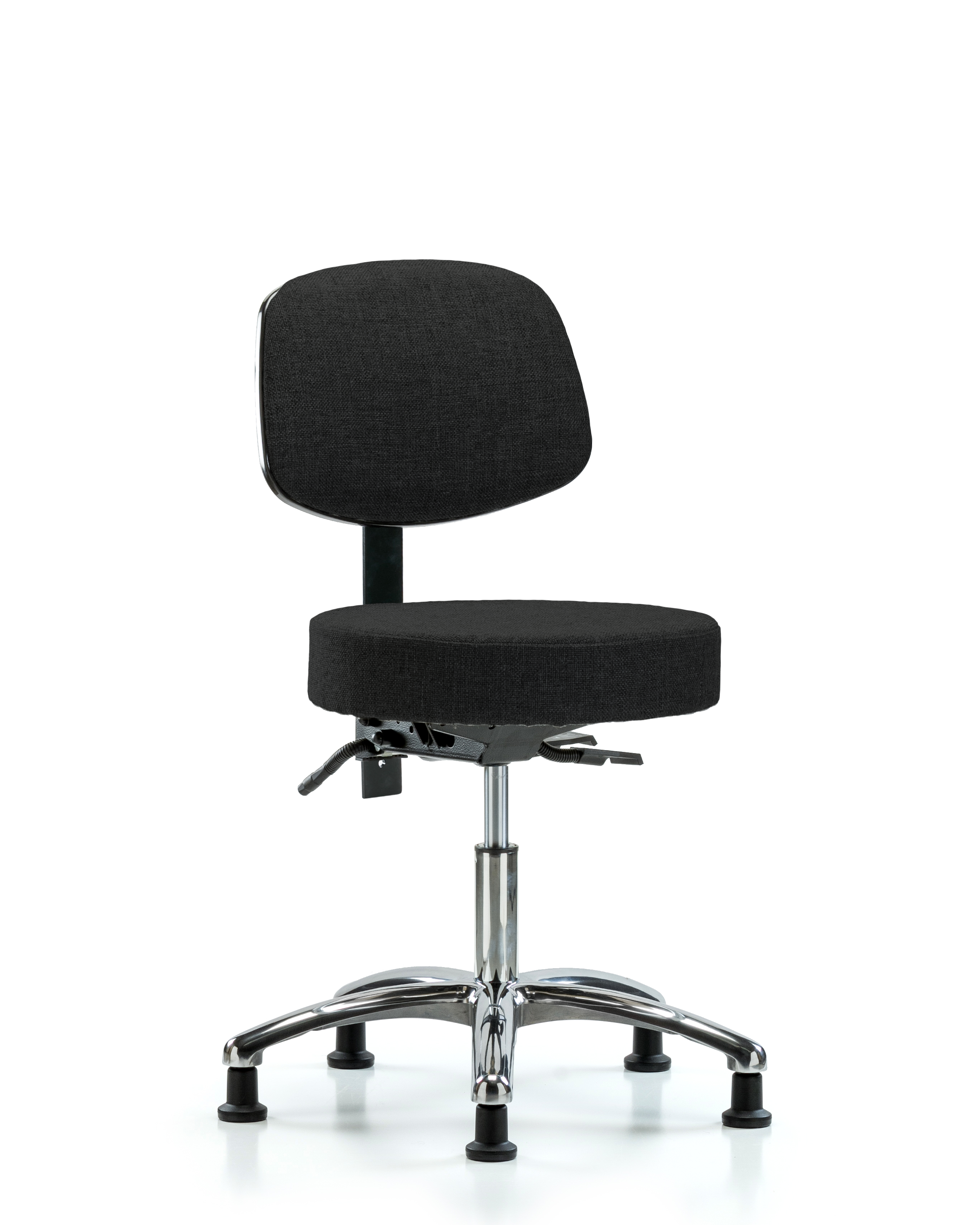 Rutledge Fabric Stool with Back Chrome - Desk Height with Seat Tilt & Stationary Glides in Black Fabric