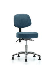 Rutledge Fabric Stool with Back Chrome - Desk Height with Seat Tilt & Stationary Glides in Blue Fabric