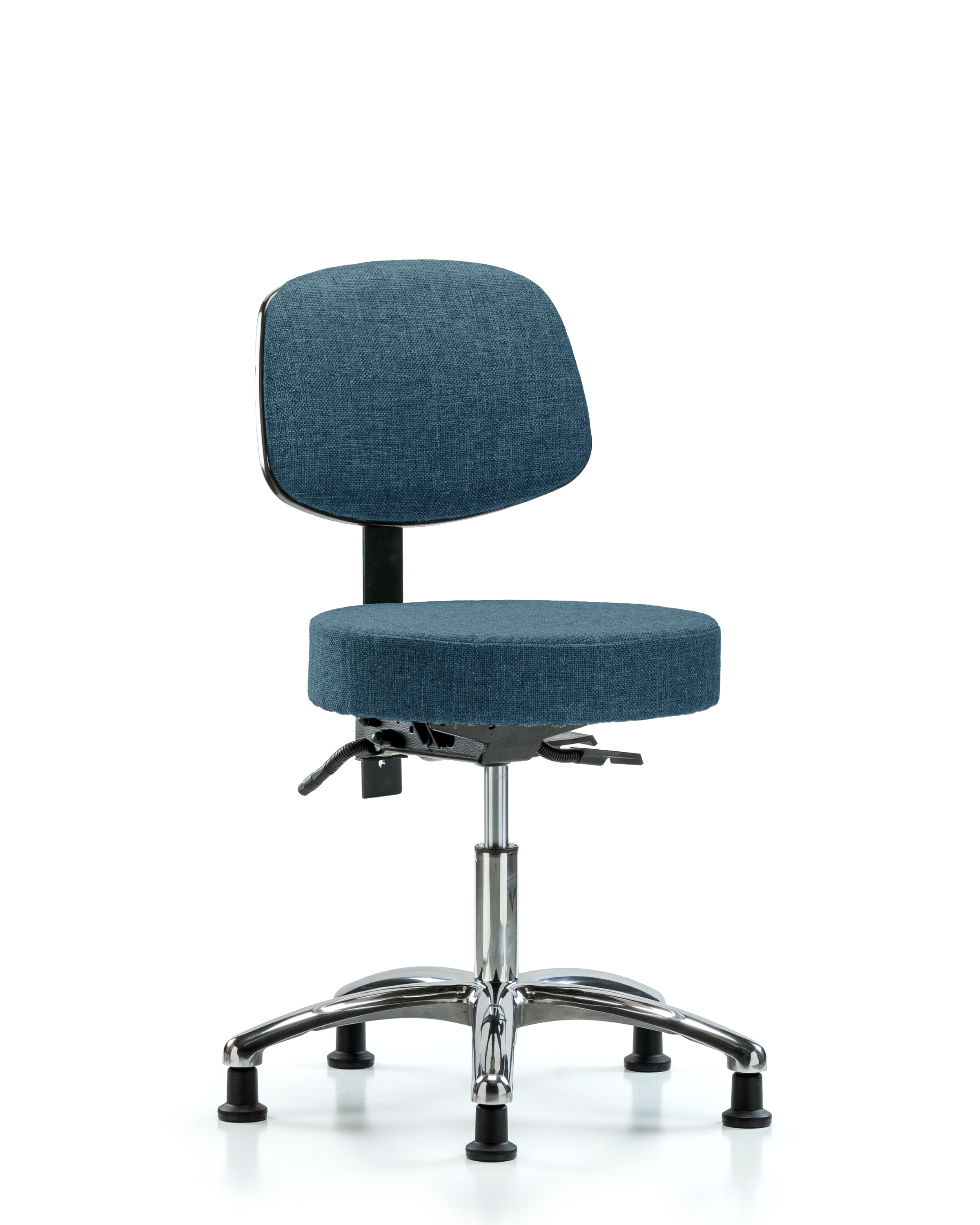 Rutledge Fabric Stool with Back Chrome - Desk Height with Seat Tilt & Stationary Glides in Blue Fabric